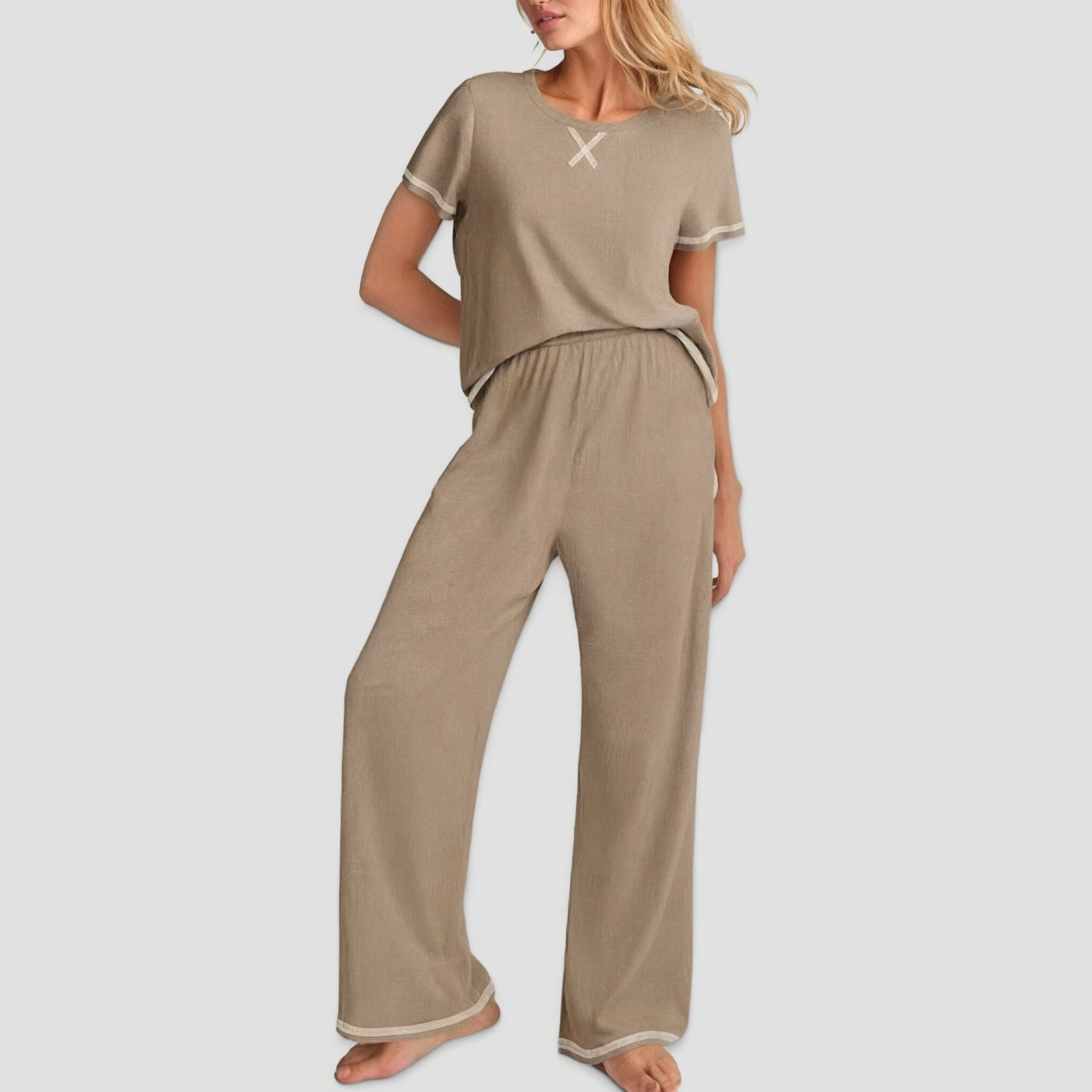 Ekouaer Women Ribbed Knit Pajamas Short Sleeve Top and Long Pants Pjs 2 Piece