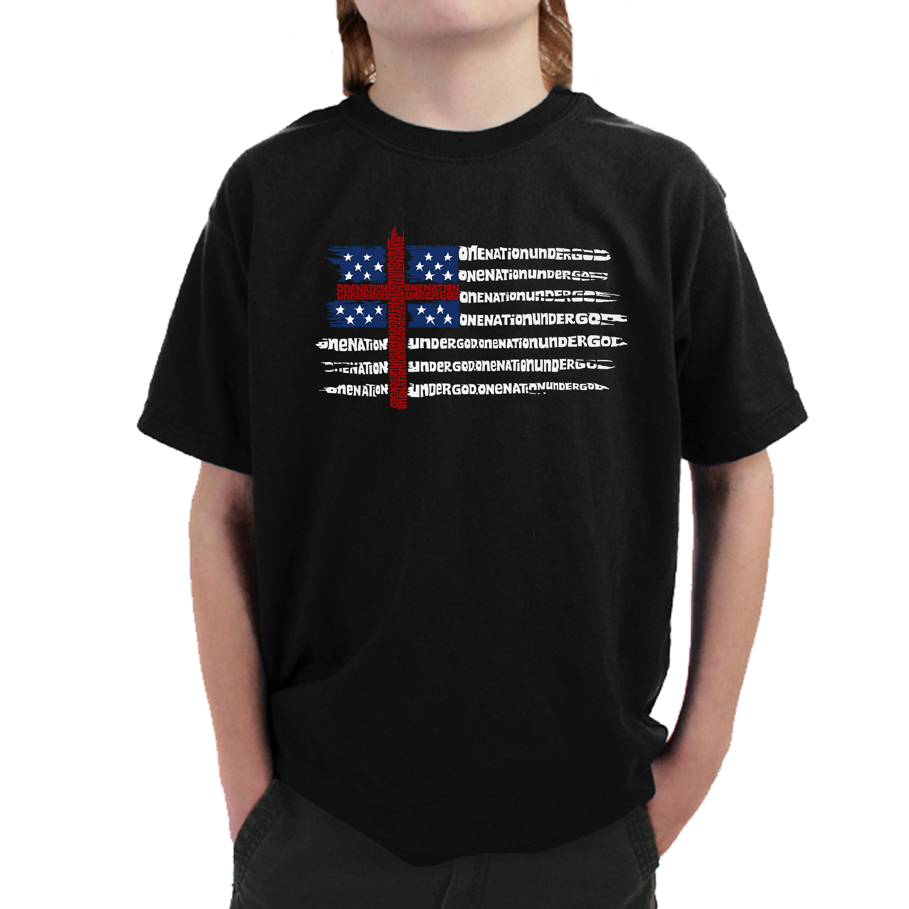 LA Pop Art Boy's Word T-Shirt - One Nation Flag