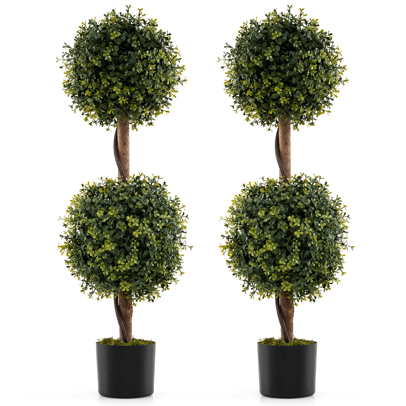 SUGIFT Set of 2 35.5-in Artificial Double Topiary Ball Trees with 10.5-in Balls and Birch Wood Trunks