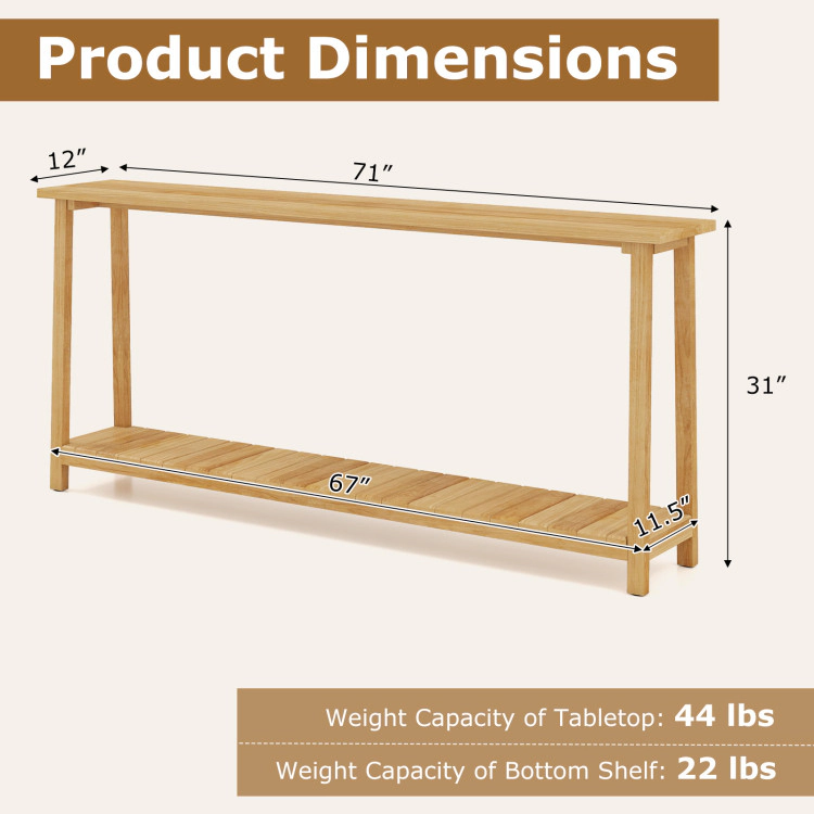 Hivvago 2-Tier Farmhouse Sofa Table With Teak Wood Frame And Storage Shelf