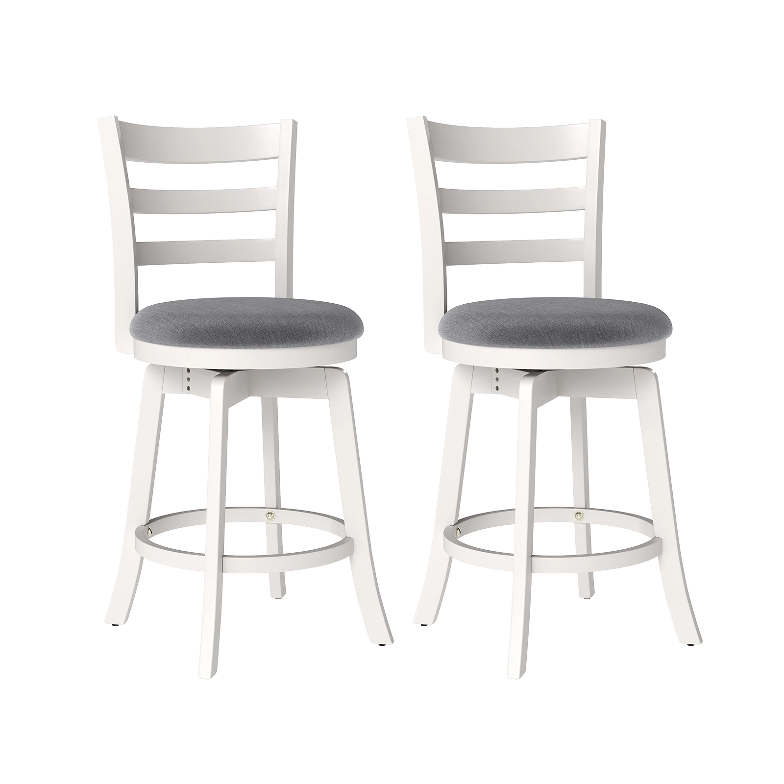 SUGIFT 25"/30.5" Swivel Barstools Set of 2 360° Rotating Bar/Counter Height Chairs 350-lb Capacity Olive White + Silver