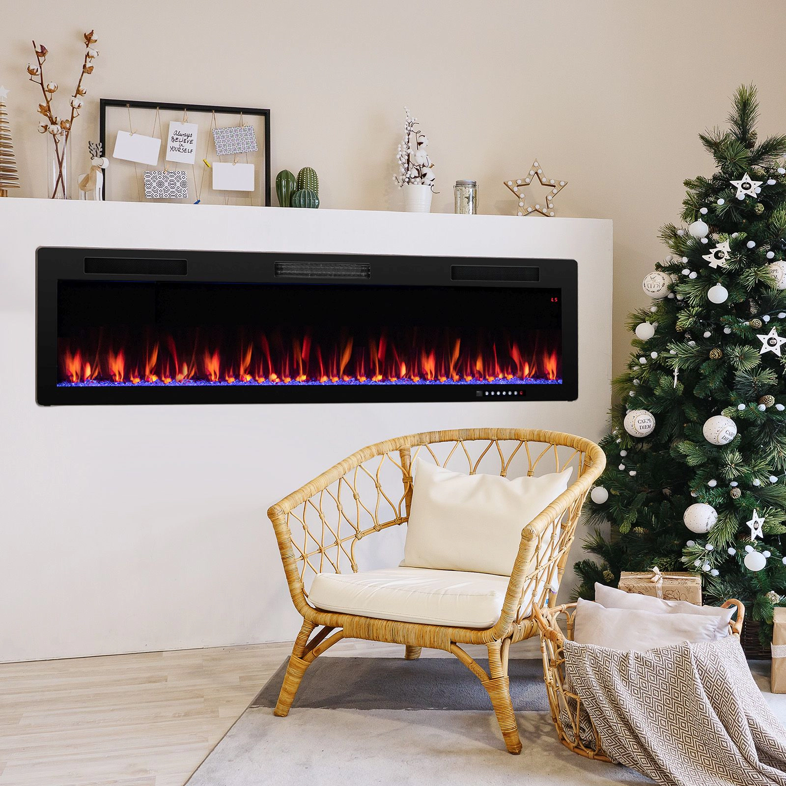 SlickBlue Linear Electric Fireplace Heater, 40/50/60 Inch Recessed or Wall Mounted, 5100 BTU