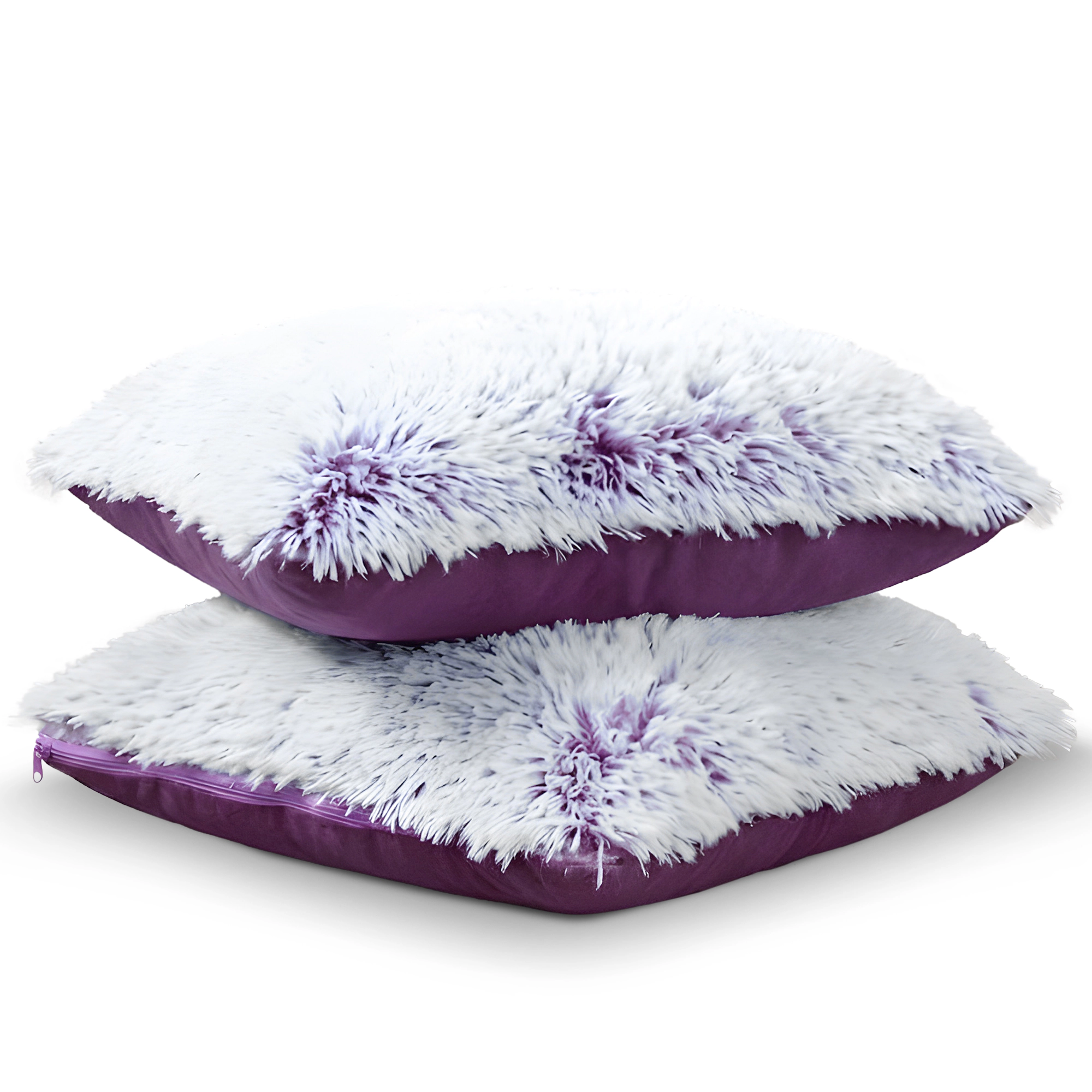 Cheer Collection 18-Inch Purple Long Hair Shaggy Faux Fur Square Throw Pillows with Inserts, 2-Pack