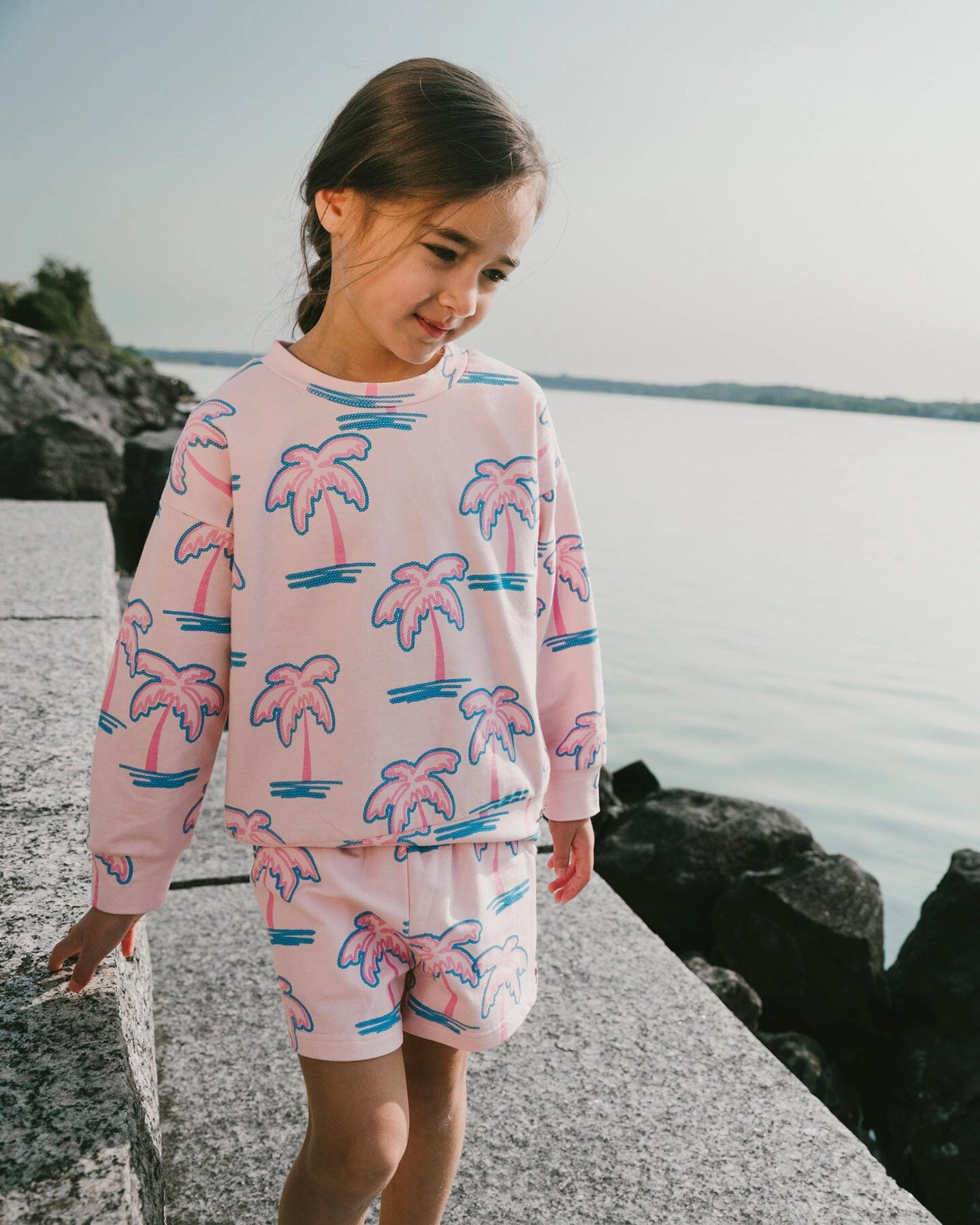 Deux par Girls French Terry Sweatshirt Palm Print