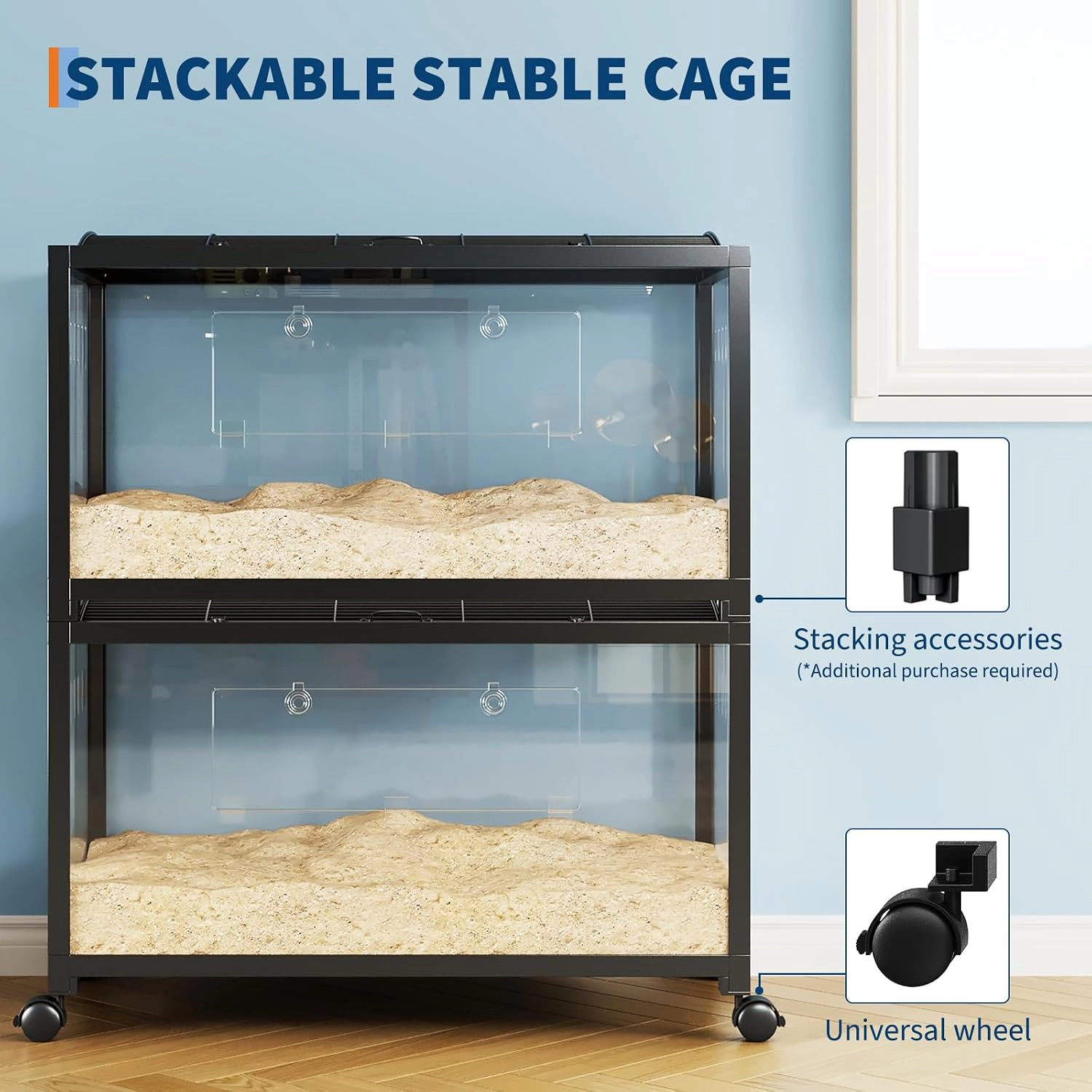 Large Chew-Proof Hamster Rat Cage with Wheels, Plastic-Metal Small Animal Habitat, Black