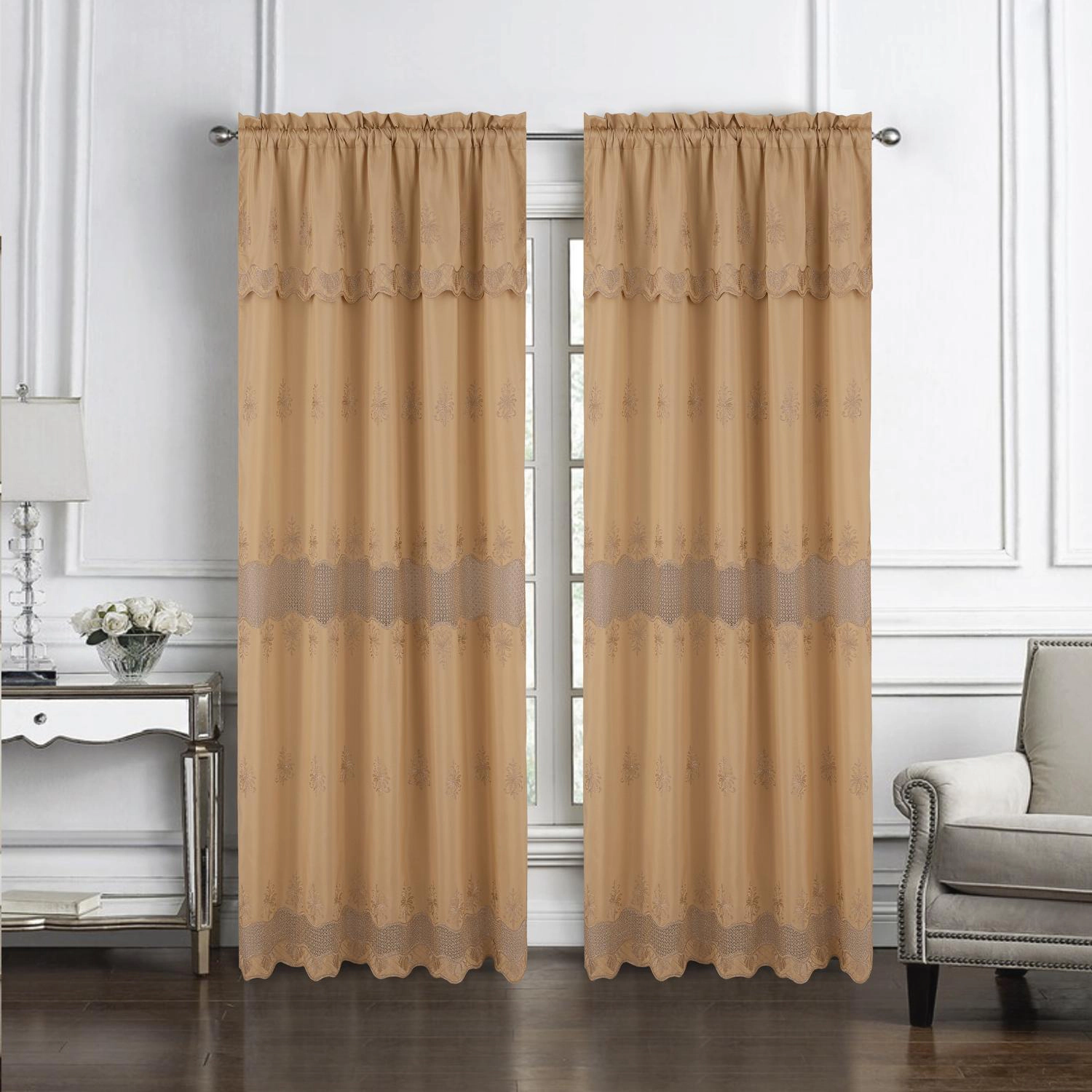 RT Designers Collection Donna Macrame Construction 3" Rod Pocket Curtain Panel 54" x 90" Gold