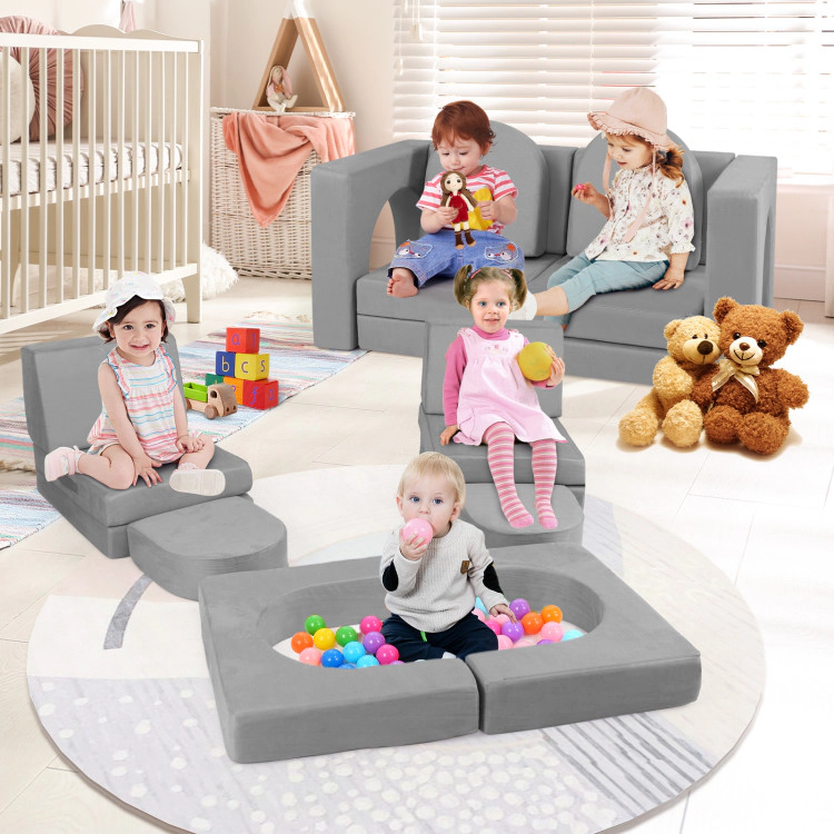 Hivvago 8-Piece Modular Kids Play Couch with Comfy Suede Fabric
