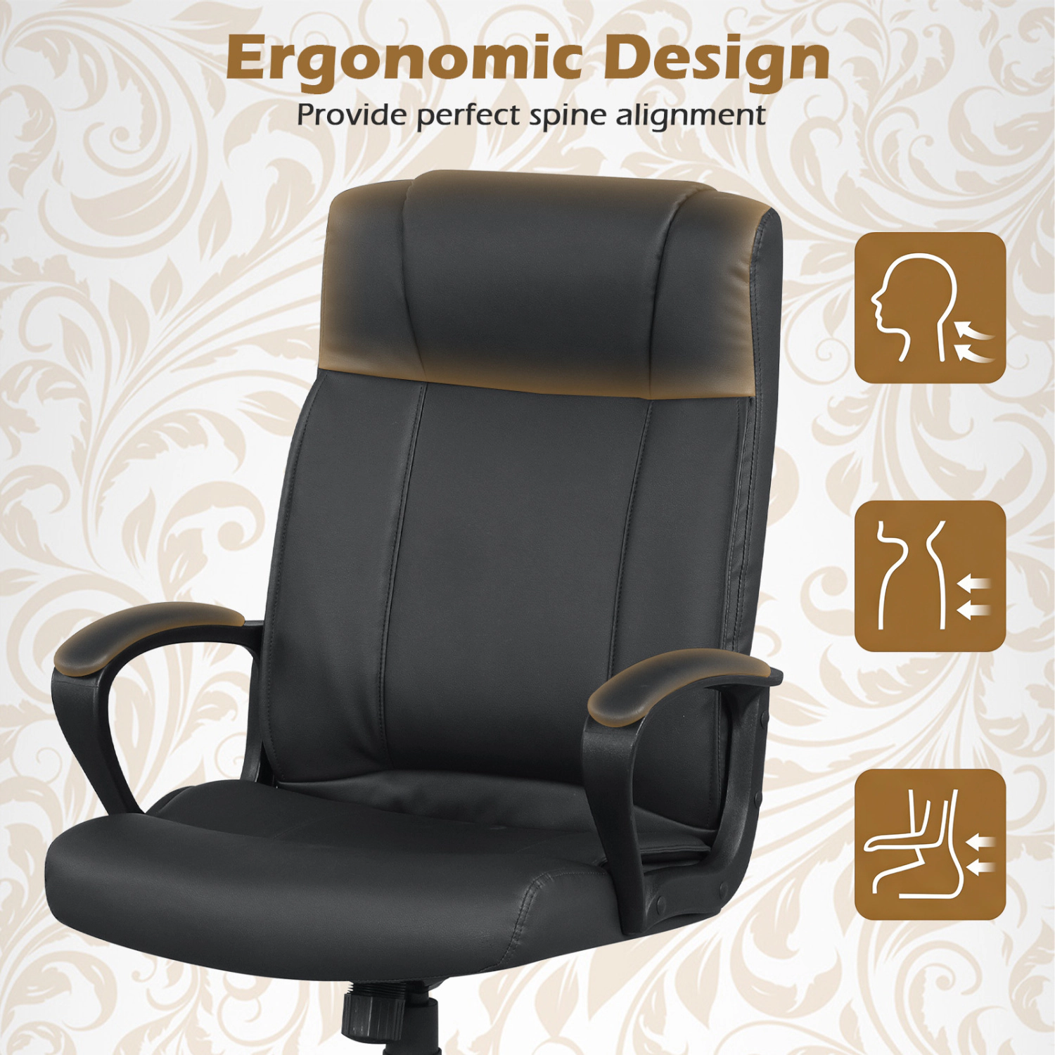 LJG Faux Leather Office Chair Computer Desk with Rocking Function