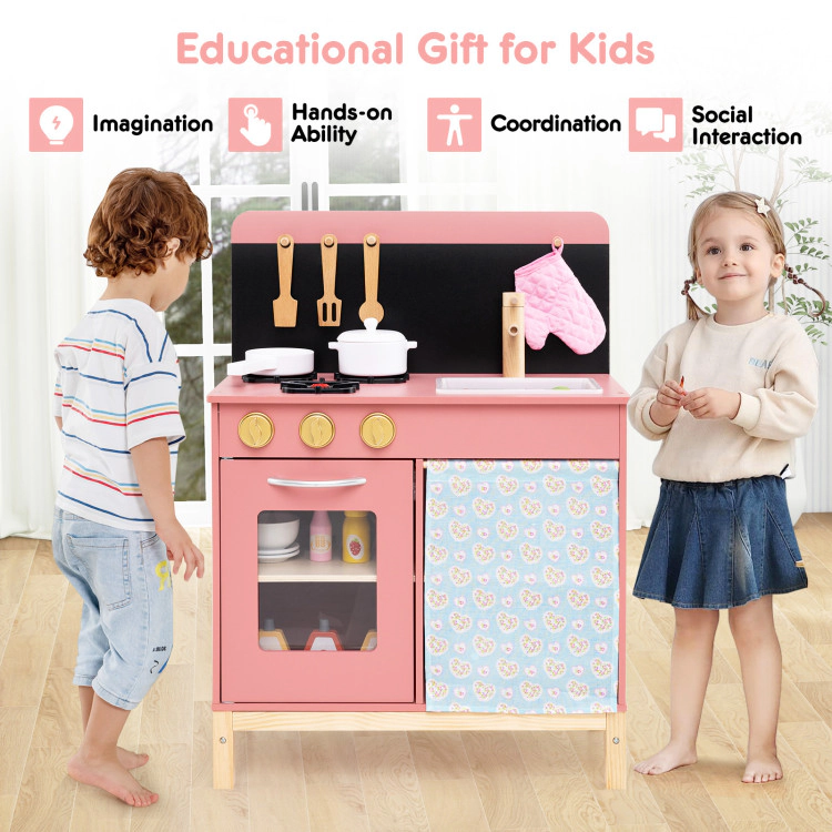 Hivvago Children’s Pretend Cooking Station with Fabric Curtain