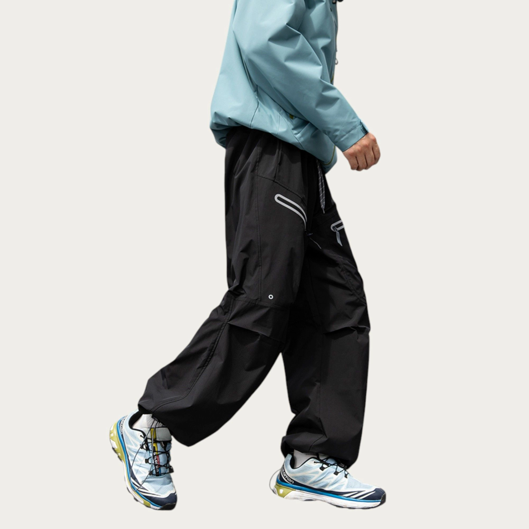 Anna-Kaci Men's Wide-Leg Cargo Pants with Zippered Pockets and Adjustable Drawstring Waist