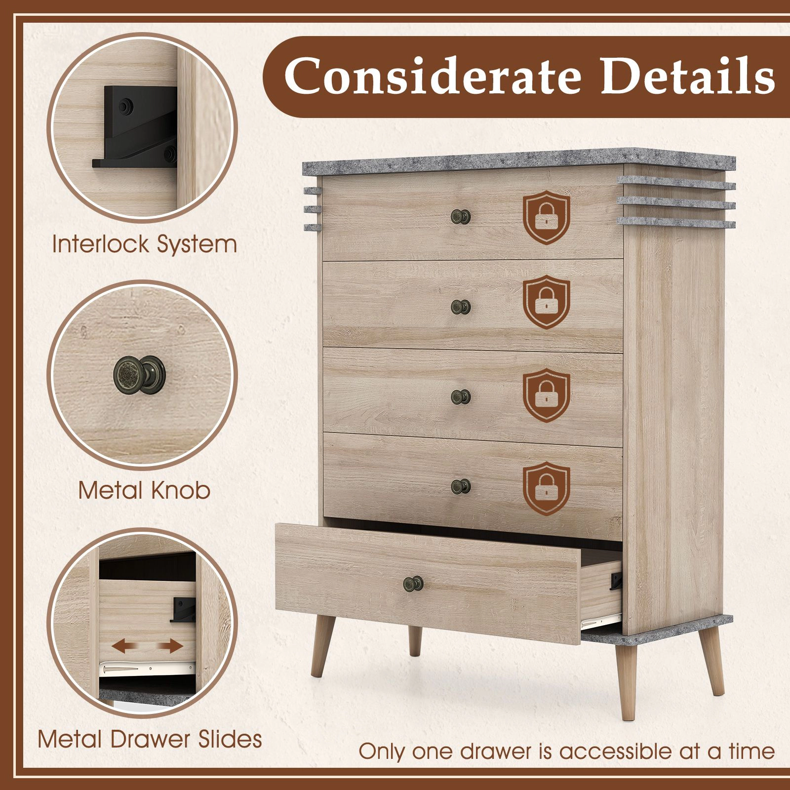 SlickBlue Tall 5-Drawer Bedroom Dresser with Wide Top & Metal Slides