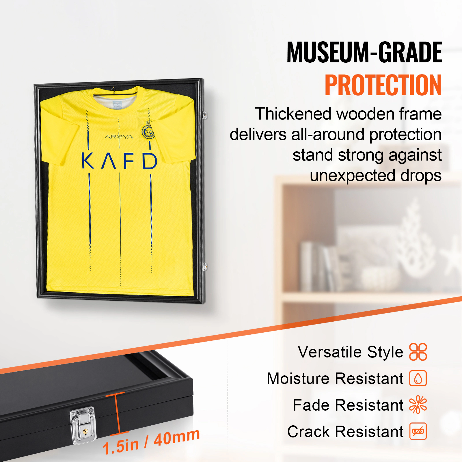 HONGGE Jersey Display Frame Case Large Lockable Sport Jersey Shadow Box with 98% UV Protection PC Glass and Hangers for