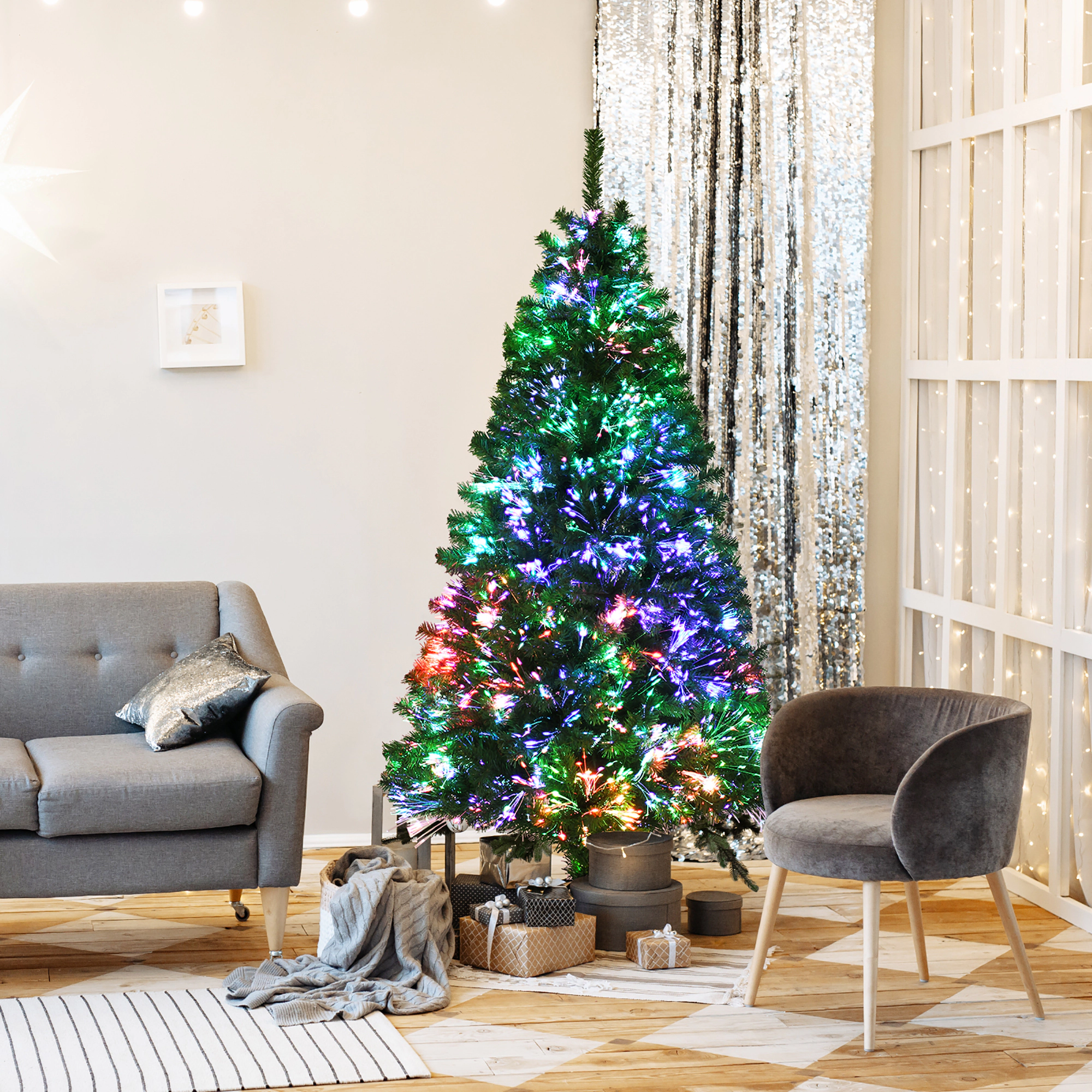 Costway 5/6/7 ft Pre-lit Fiber Optic PVC Artificial Christmas Tree