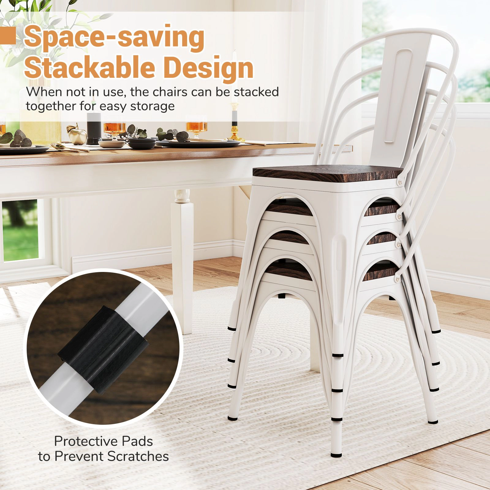 SlickBlue Stackable Metal Dining Chairs Set of 4 with High Back