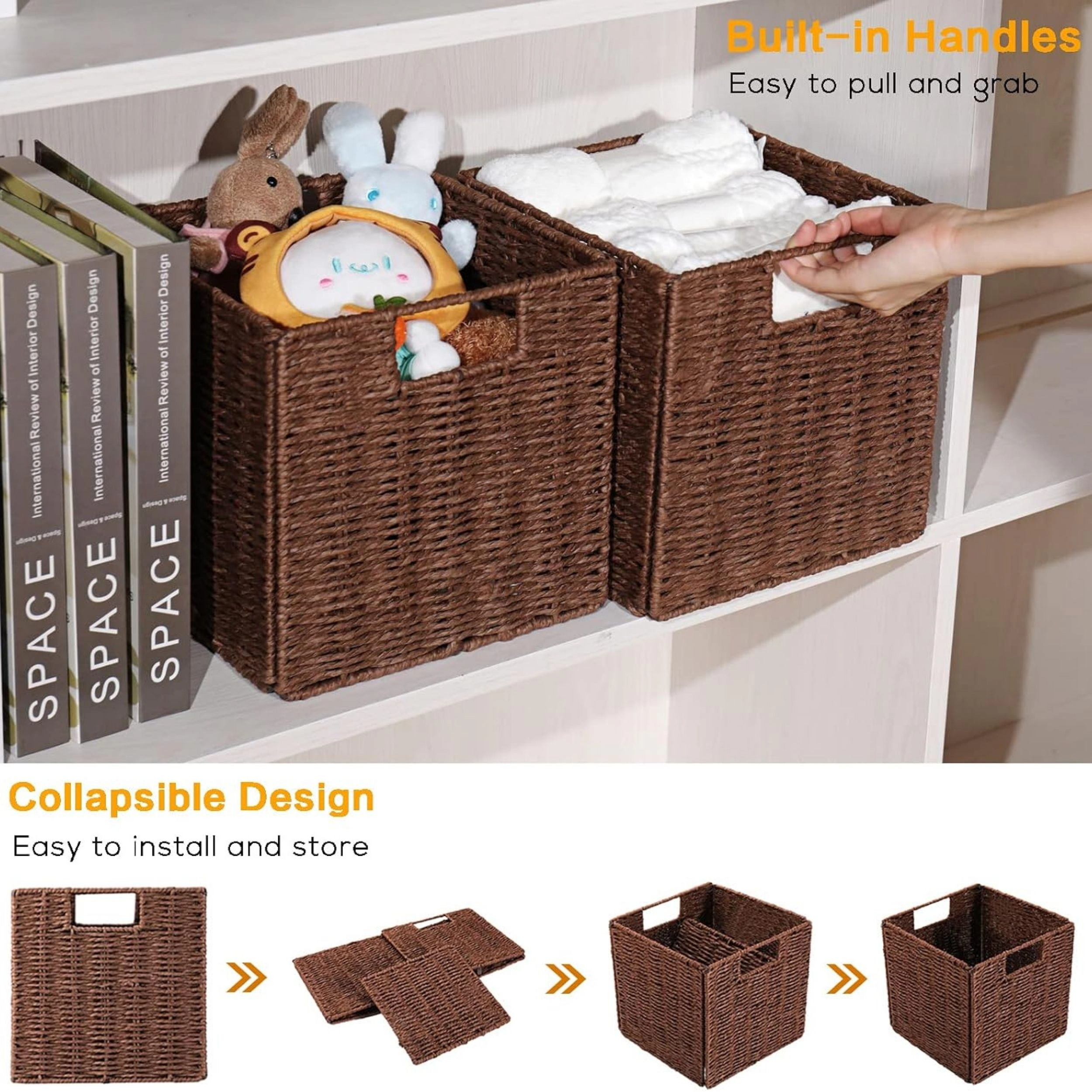 Stock Preferred Pack of 2 Hand Woven Wicker Storage Baskets with Handles 9 Inch
