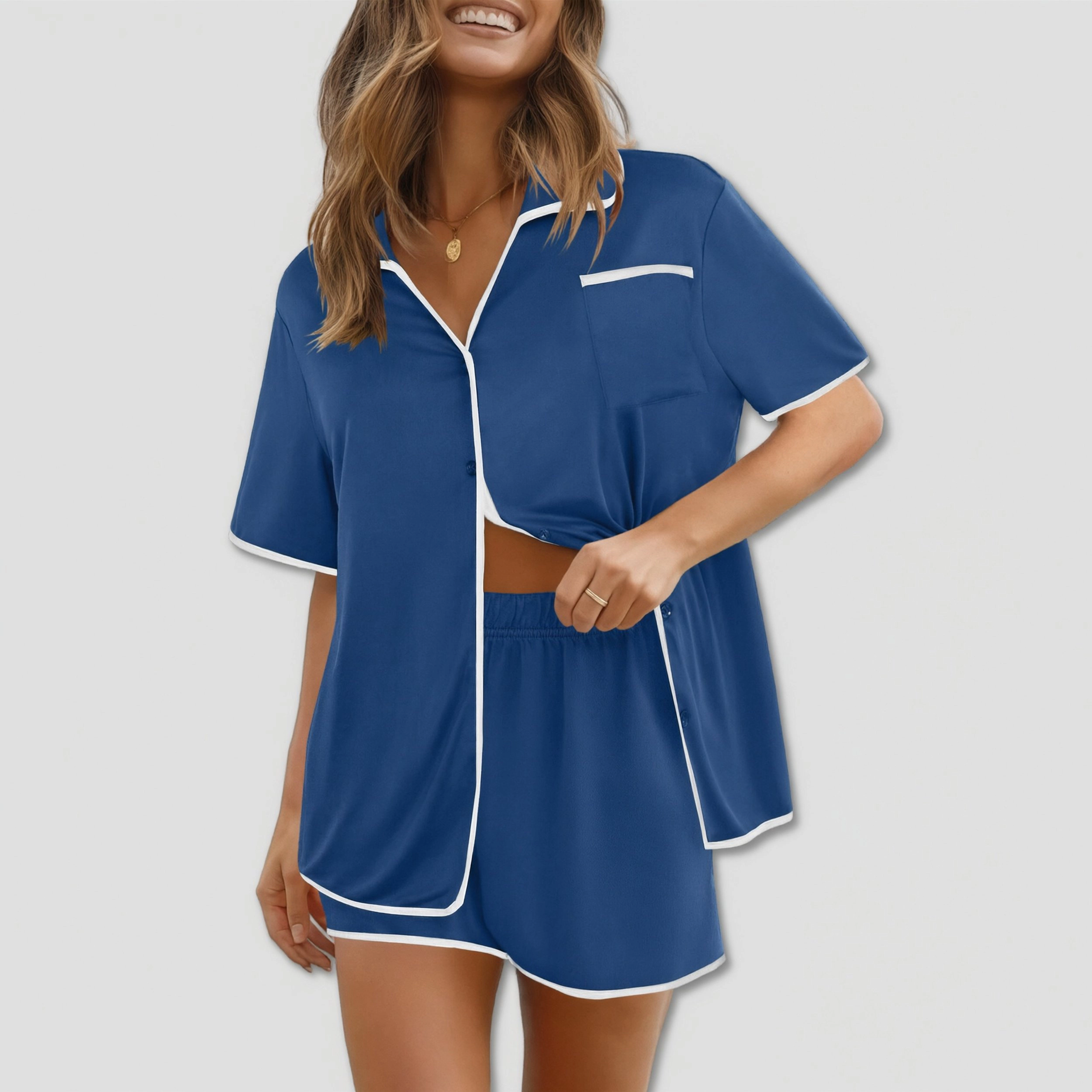 Ekouaer Pajamas Set for Women Casual Sleepwear Button Down Pj Sets Shorts Soft Loungewear Summer