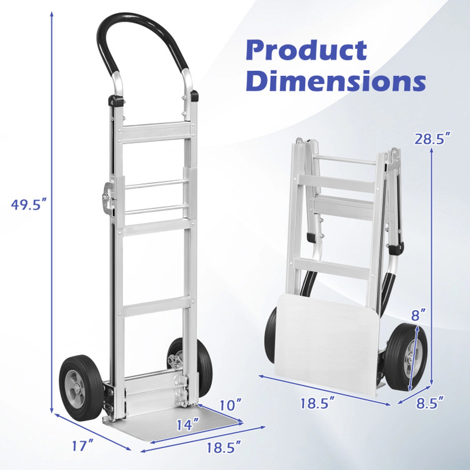 SUGIFT Folding Hand Truck Dolly Cart 600-lb Capacity with 14 x 10 in Base Plate and 8-in Wheels Silver and Black