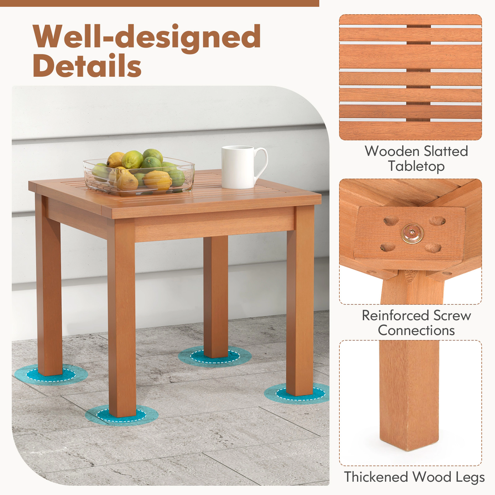 SUGIFT 18-in Square 165-lb Capacity Eucalyptus Wood Outdoor Adirondack Side Table with Slatted Top