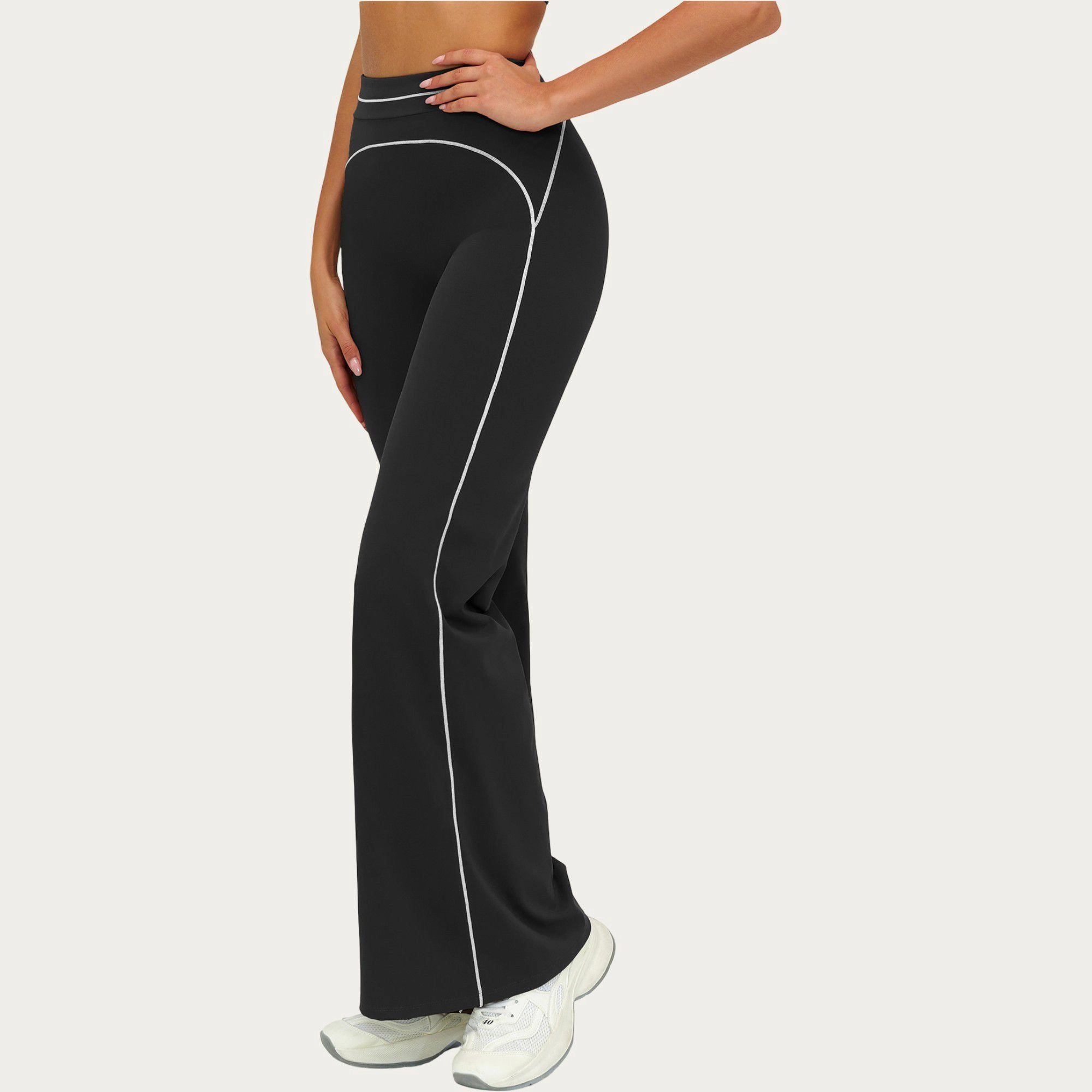 Anna-Kaci Active Women's High Waist Flare Leg Pants with Sculpting Fit and Contrast Seam Detailing