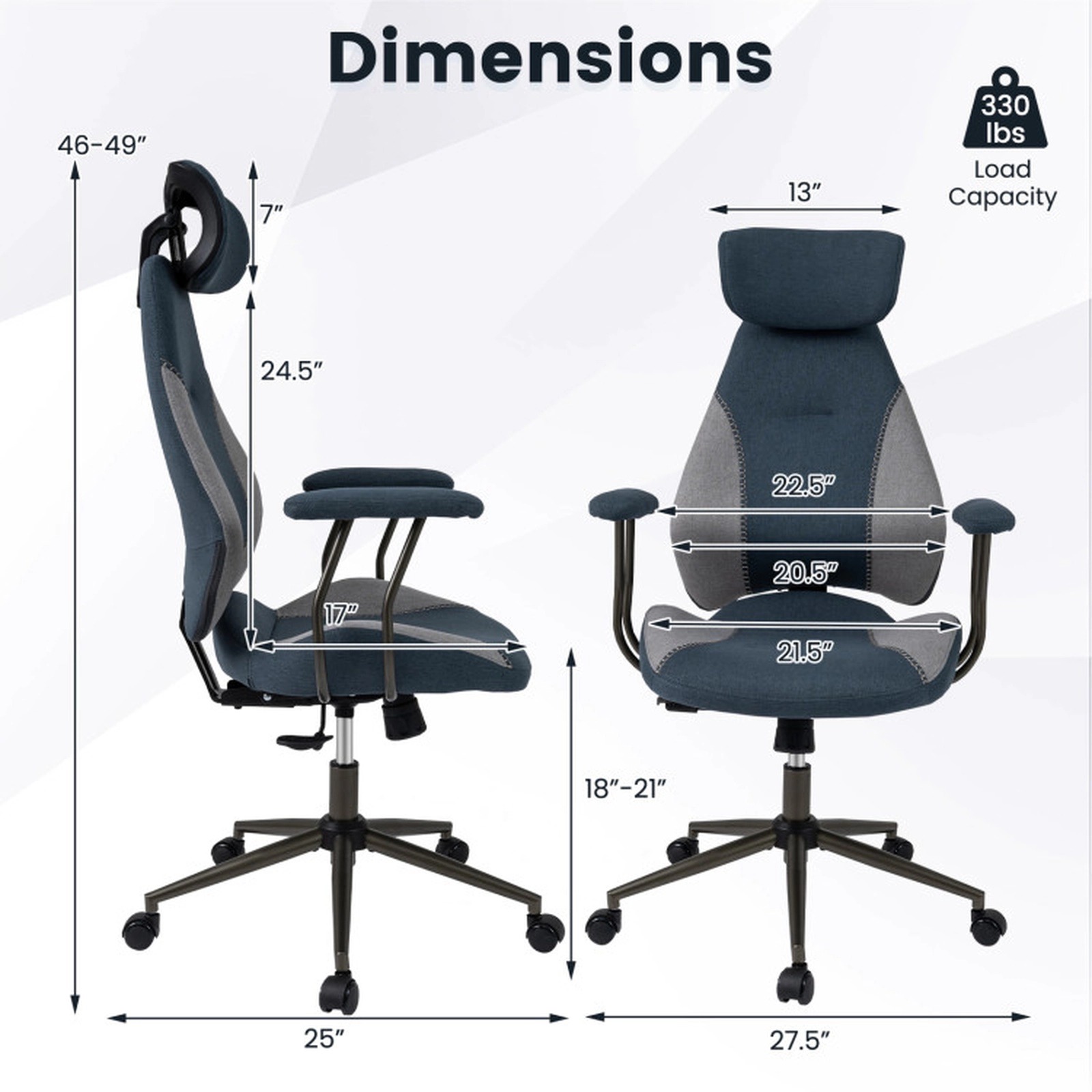 SUGIFT 2D Headrest Lockable Backrest Suede Upholstered Ergonomic Office Chair 27.5-in x 25-in x 46-in 330-lb Gray