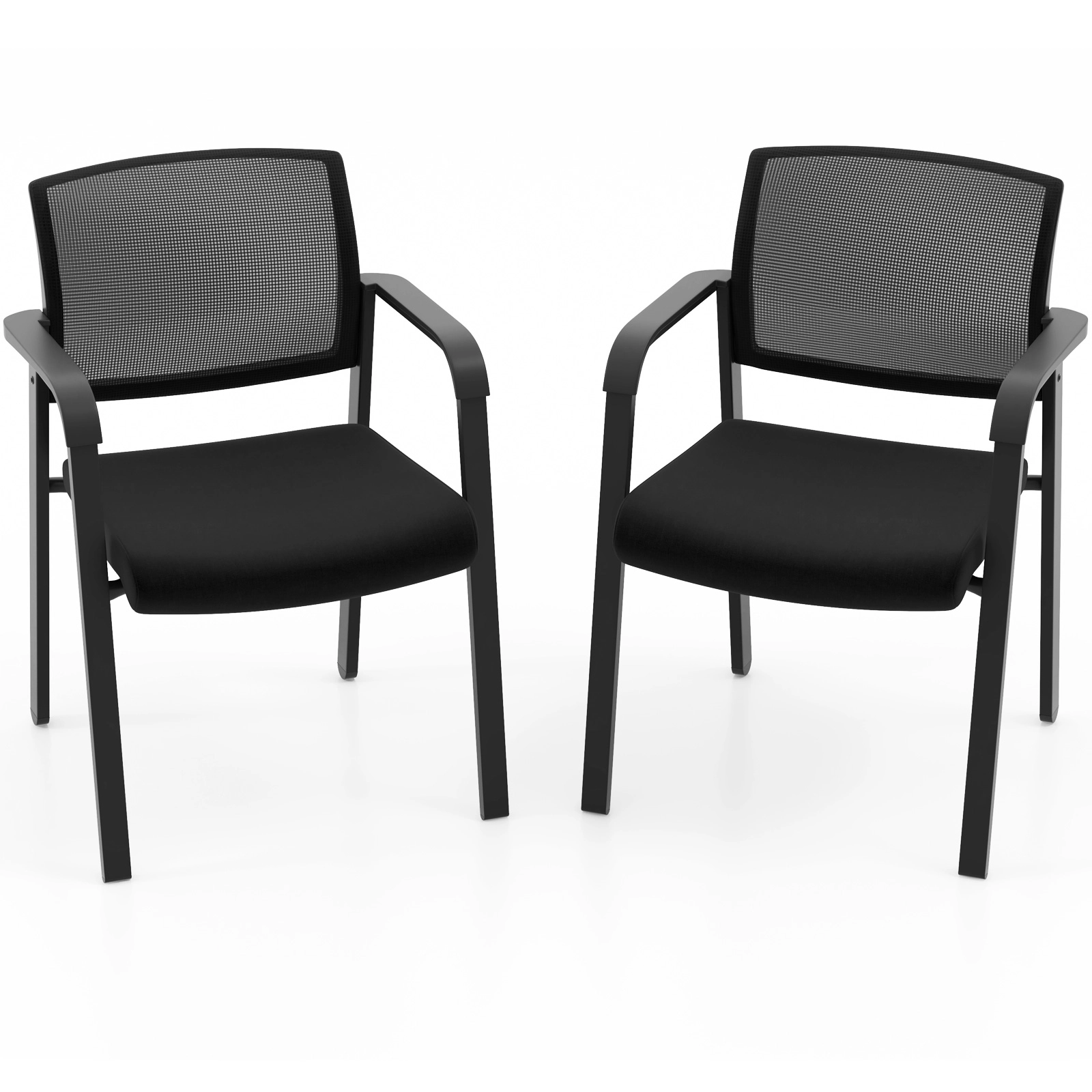 SUGIFT Set of 2 Black 330-lb Capacity Stackable Mesh Back Chairs with Padded Seat and 4 Universal Casters