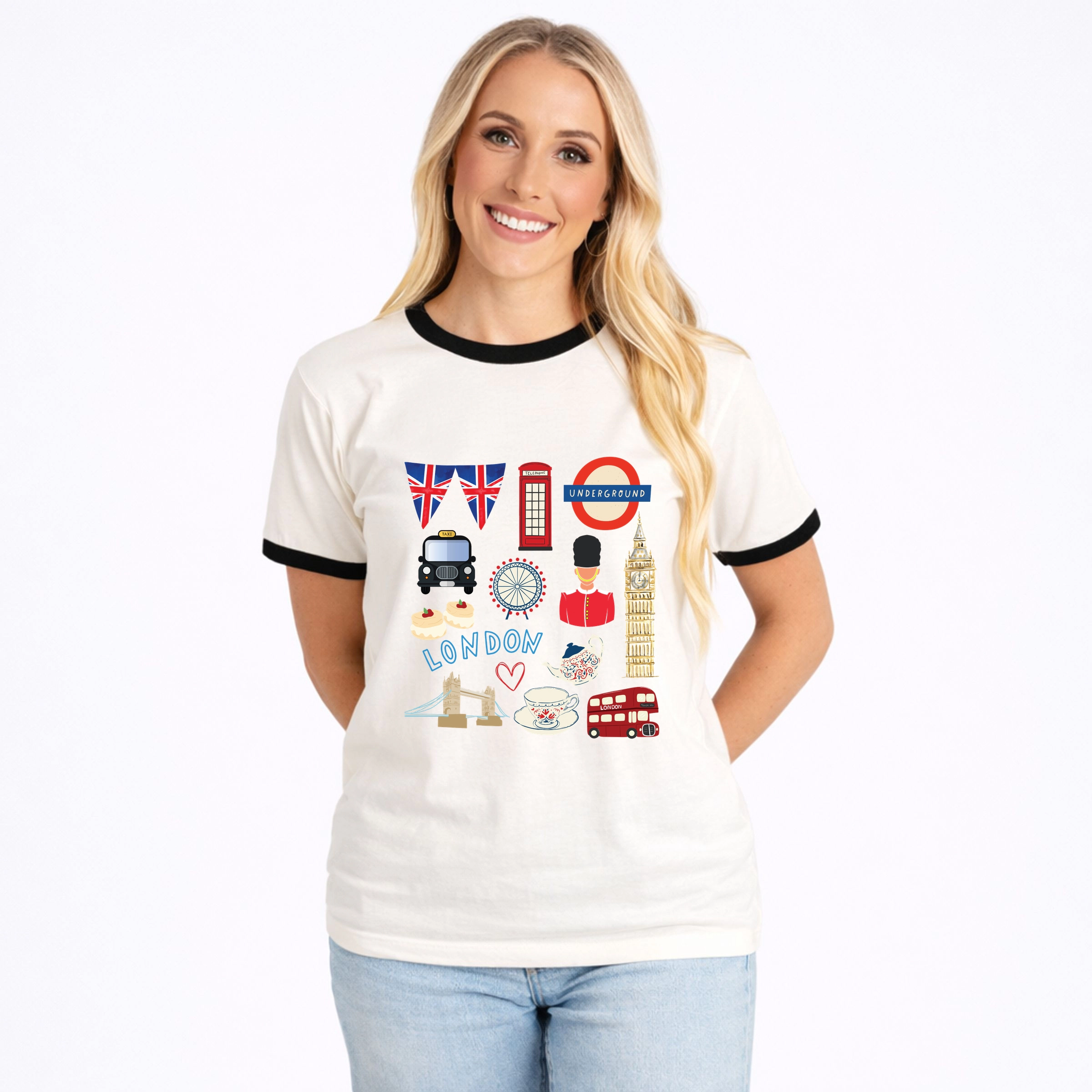 Simply Sage Market - London Collage Watercolor Women's Ringer Graphic T-Shirt