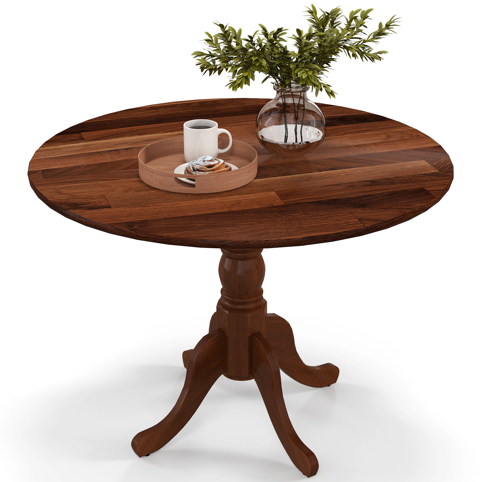 SUGIFT 39-in 220-lb Capacity Round Rubber Wood Dining Table with Curved Trestle Legs and Adjustable Foot Pads