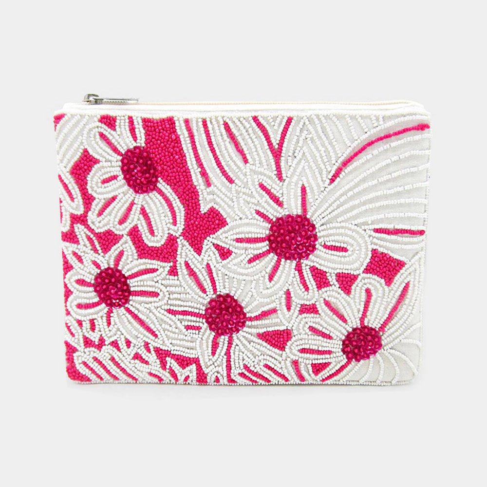 Fashnzfab Seed Beaded Flower Clutch / Crossbody Bag
