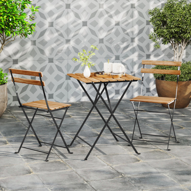 Hivvago 3 Piece Patio Acacia Wood Bistro Set With Slatted Seat And Tabletop