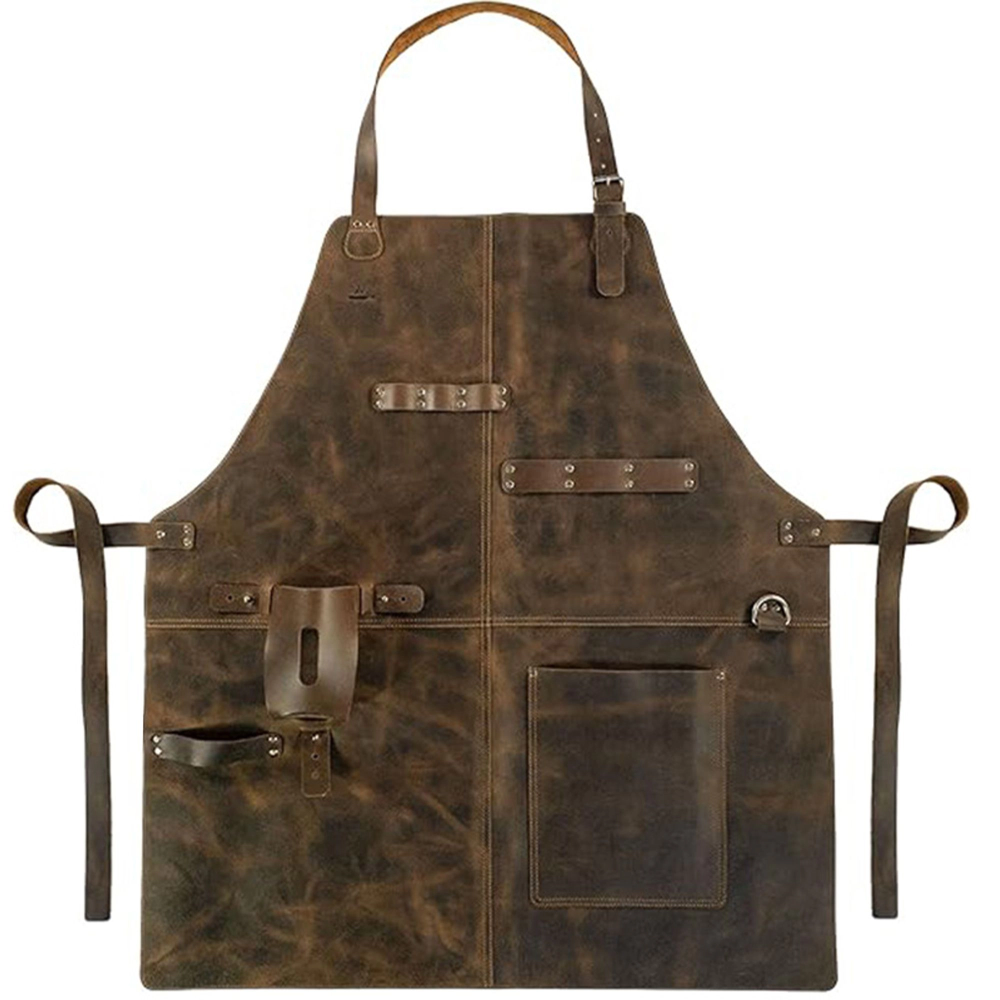 Alilang Unisex Full Coverage Work Apron with Multi Pocket Storage PU Utility Apron for Cooking Grilling Workshop