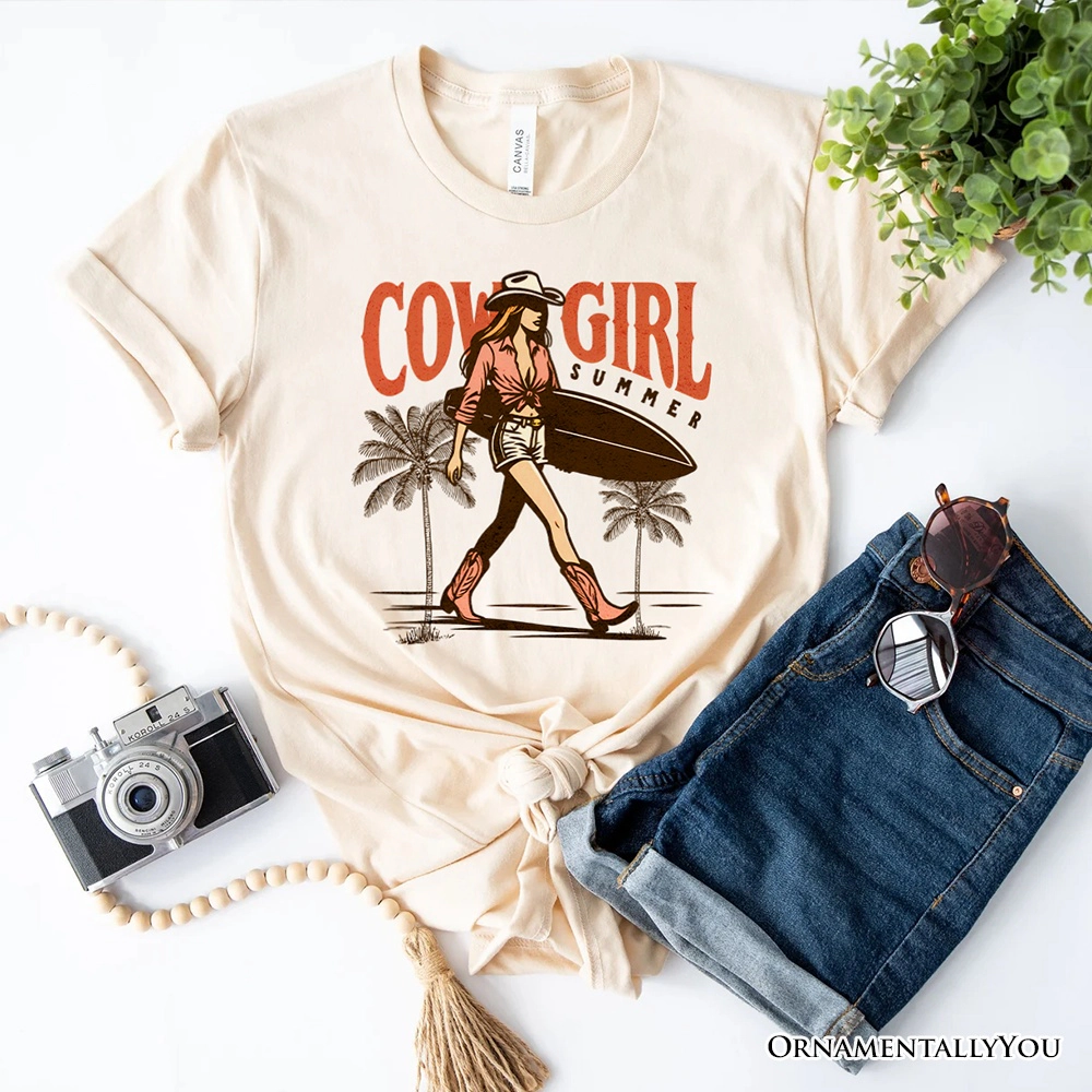OrnamentallyYou Womens Cowgirl Summer Surf T-Shirt
