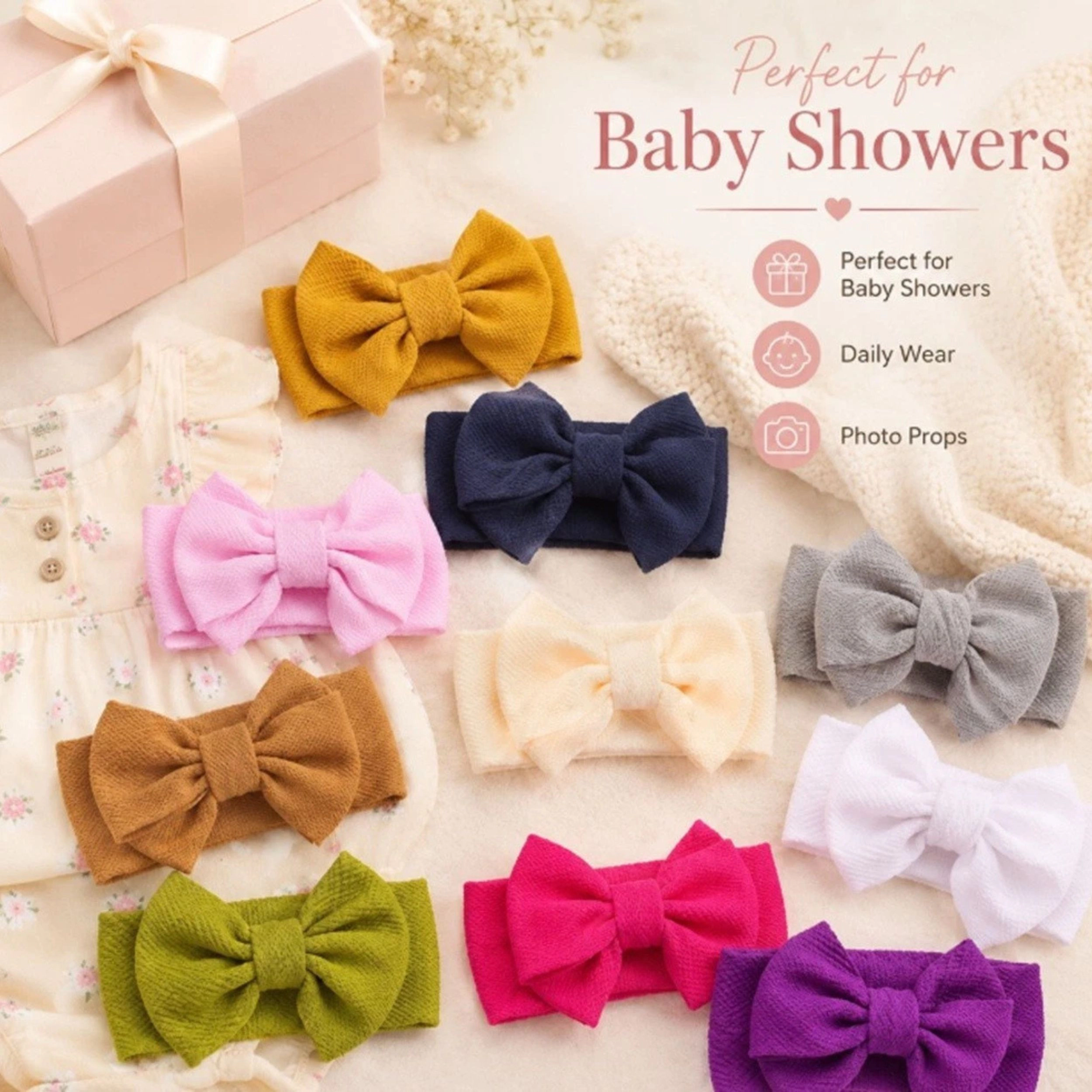 Home Collection Pack of 10 Baby Girl Lace Bow Headbands Soft Stretch Hair Accessories