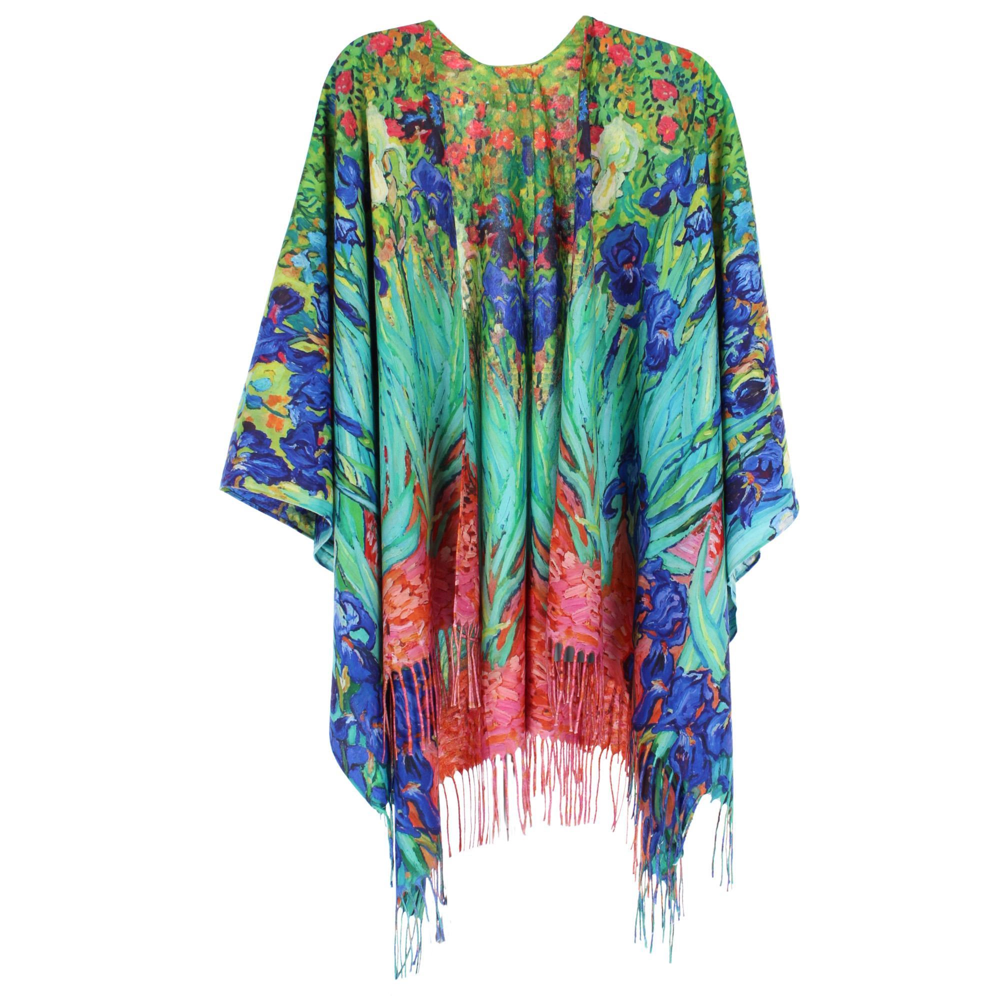 The Magic Scarf Company Women's Van Gogh Irises Print Ruana Shawl Cape