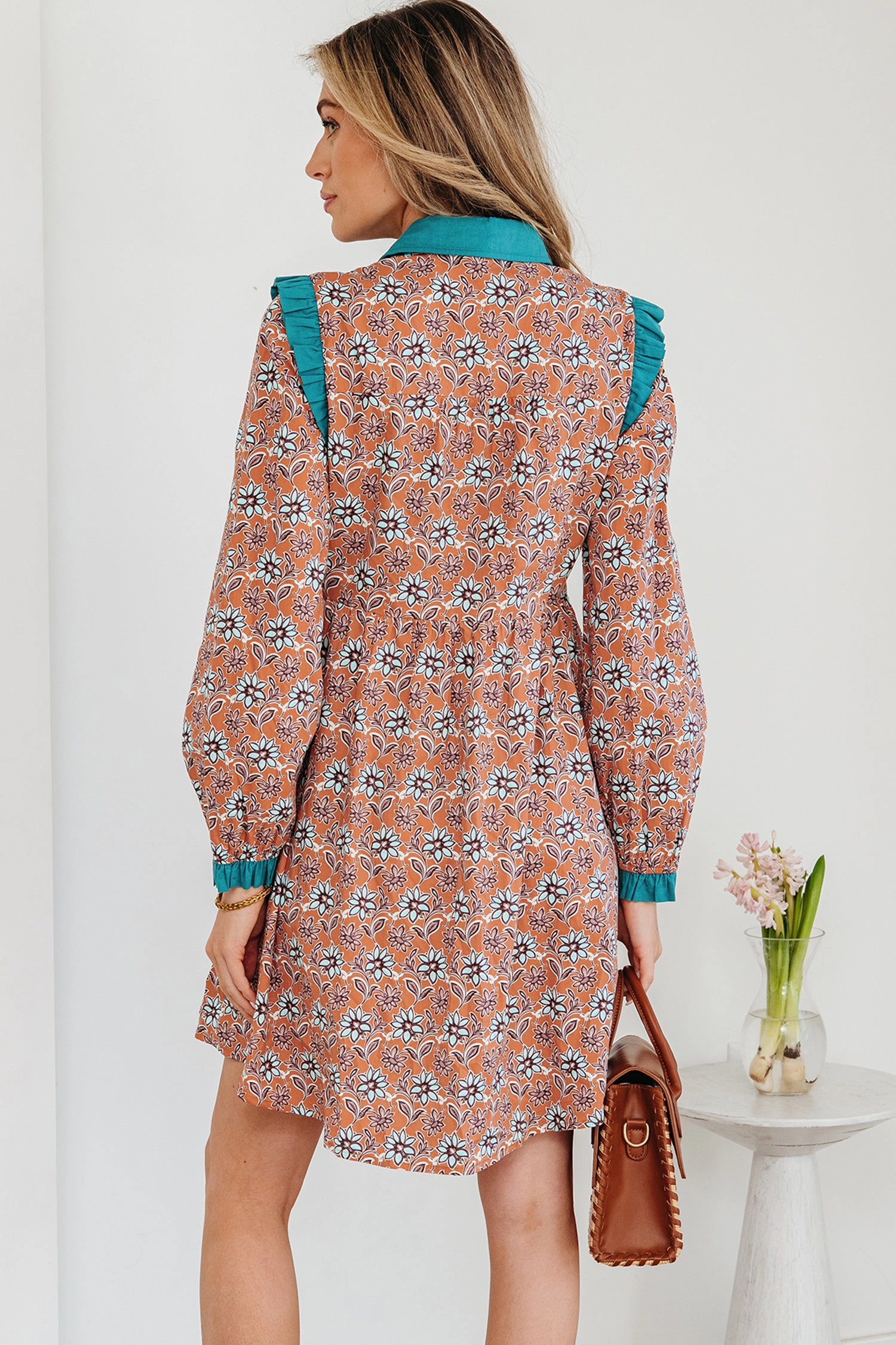 Threaded Pear Women's Alia Floral Contrast Collared Shirt