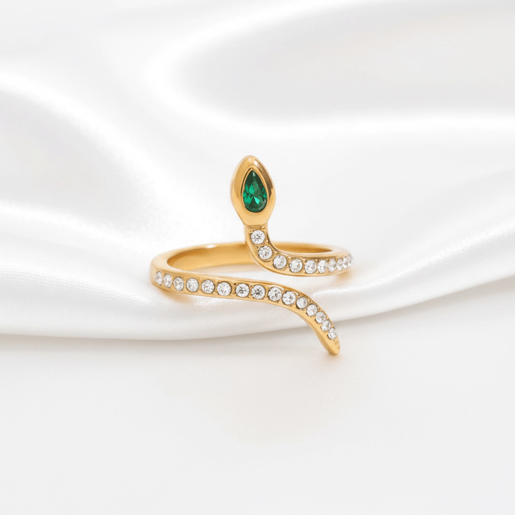 DressAtR Women's Snake 18K Gold Plated Zircon Ring