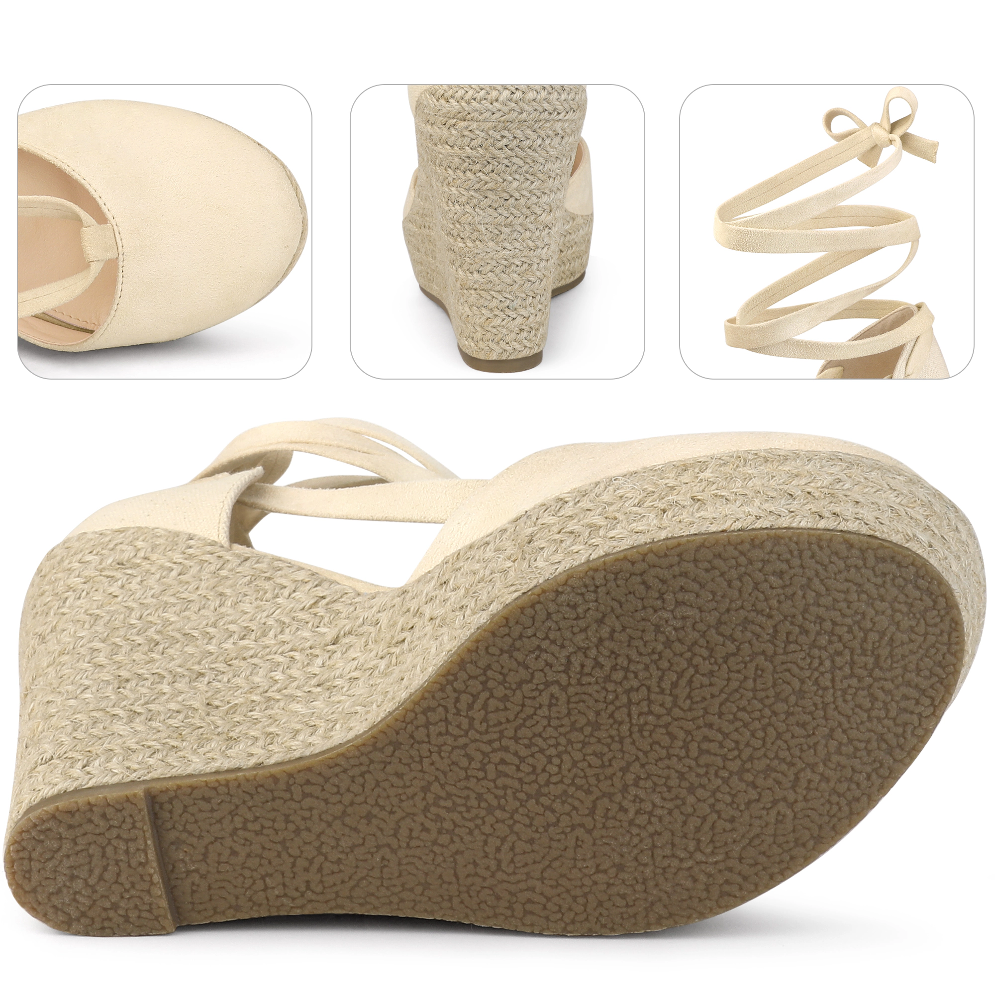 BLISSFUL STEP Women's Lace Up Platform Closed Toe Espadrille Wedge Heel Sandal