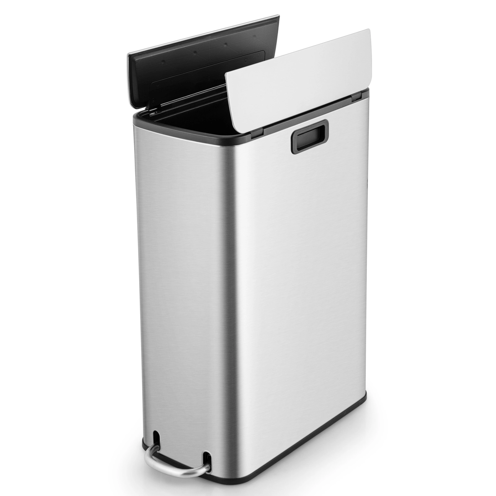 LJG 12 Gal Stainless Steel Trash Can with Soft-Closing Wing Lids