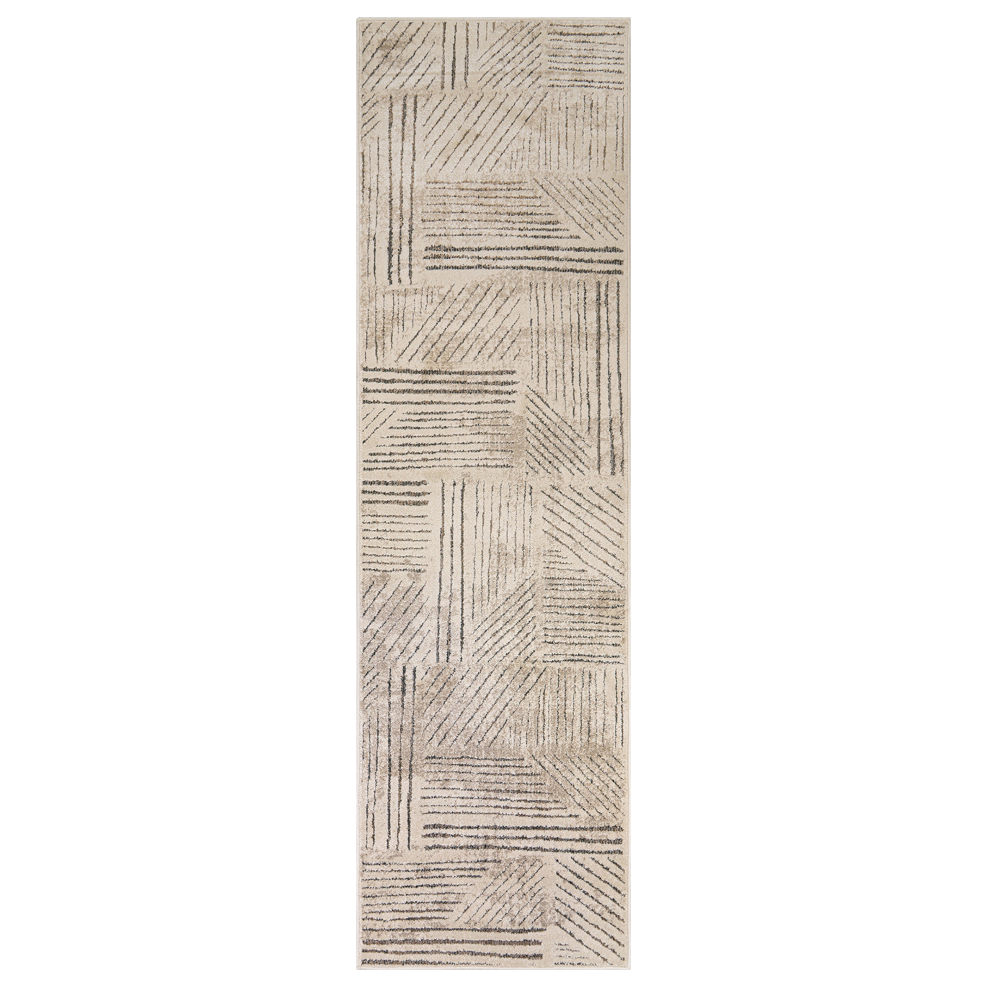 World Rug Gallery Modern Patchwork High-Low Indoor Runner Rug, Earthtone Geometric Design, Jute