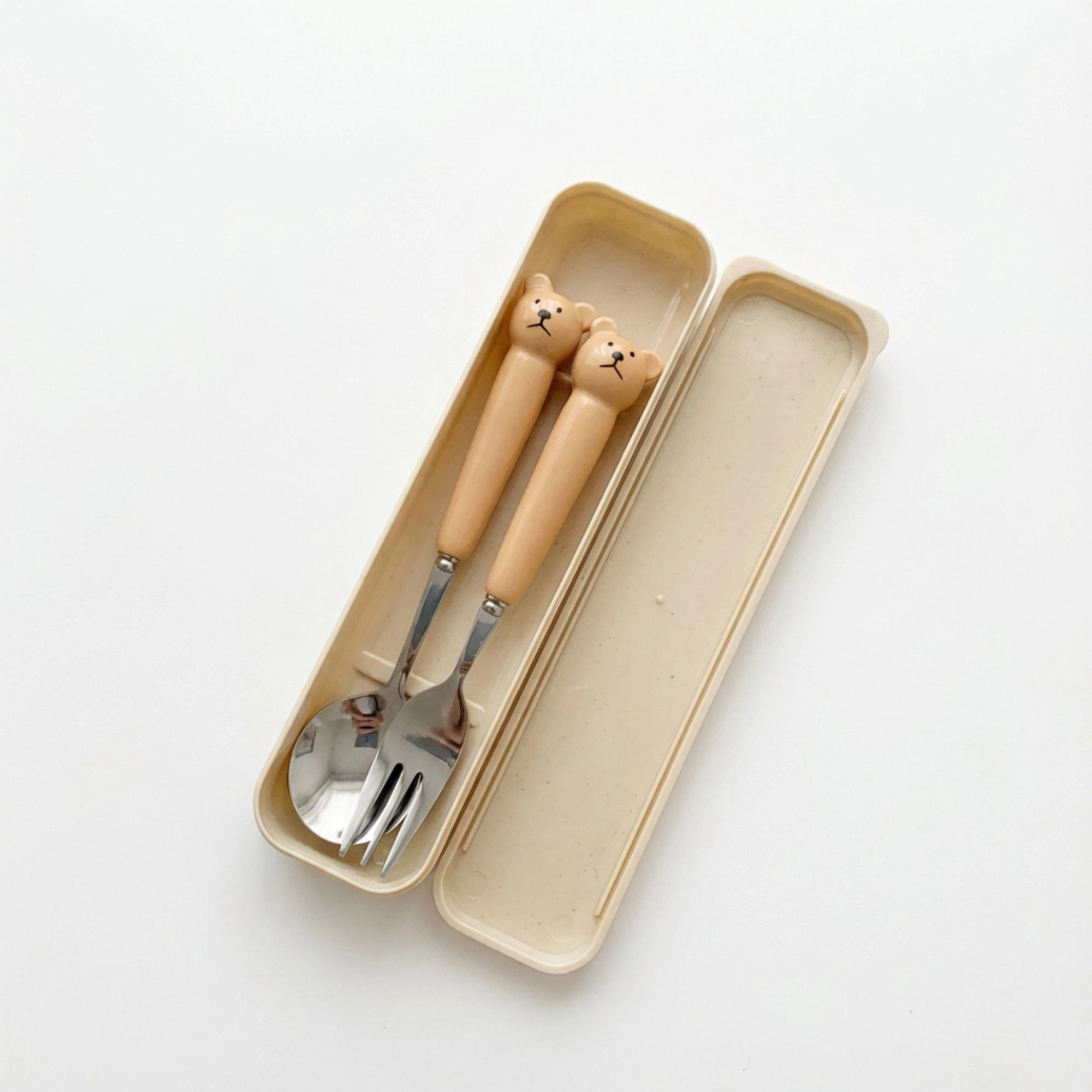 Alilang Women Portable Spoon and Fork Set with Storage Case Cute Character Handle Reusable Tableware