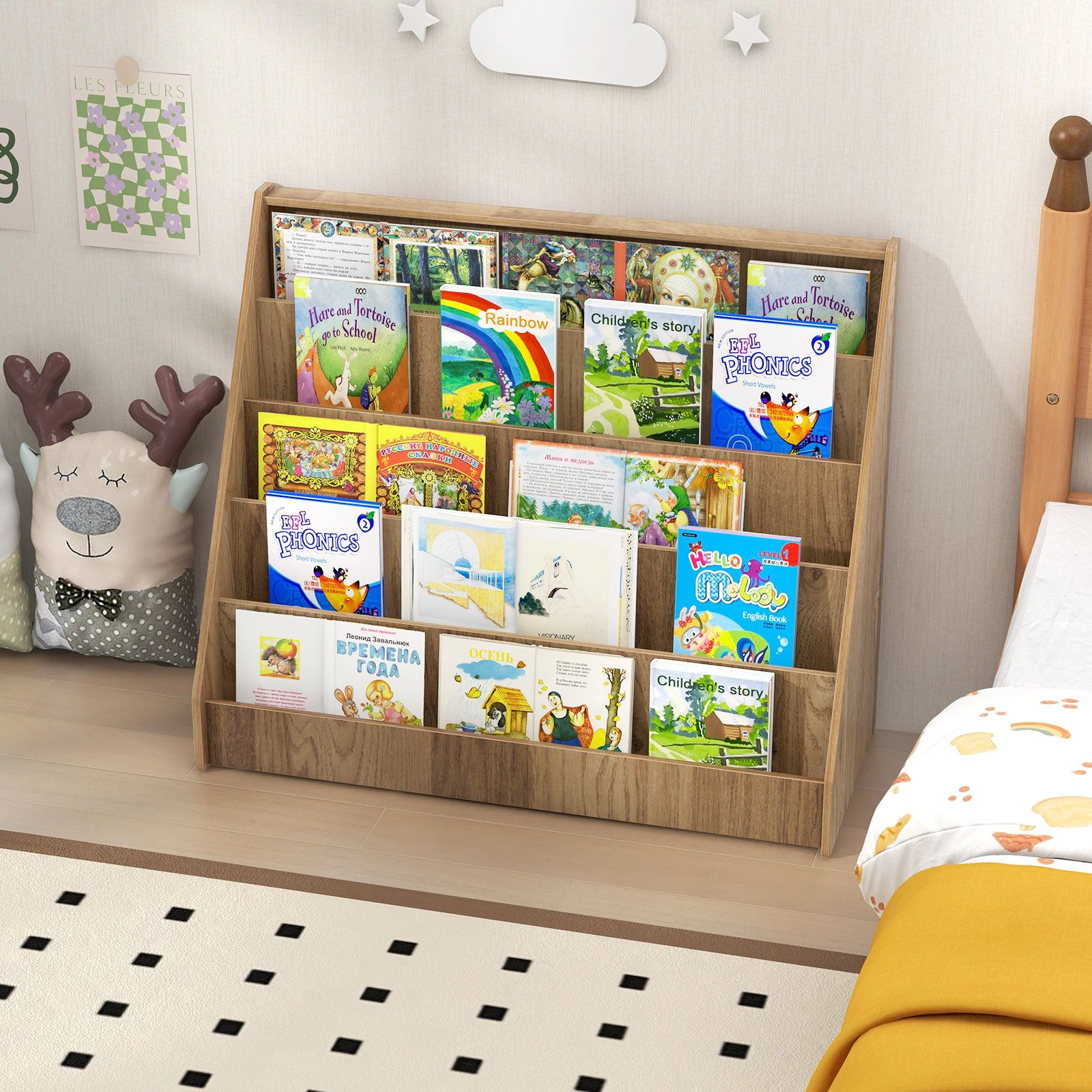 SlickBlue 5 Tier Kids Book Display Rack for Bedroom Playroom