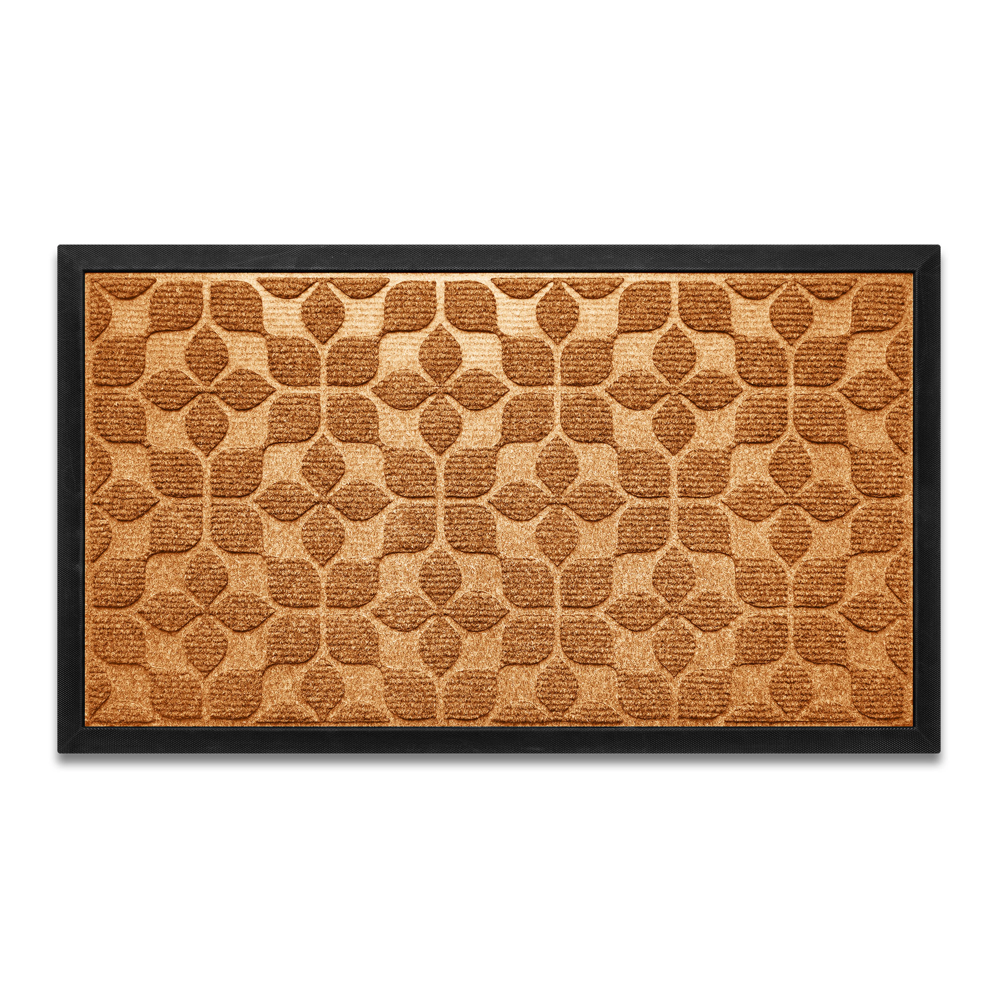 G128 Brown Geometric Floral Door Mat - 17 x 29.5 in, Thick Absorbent Polypropylene with Natural Rubber Non-Slip Backing