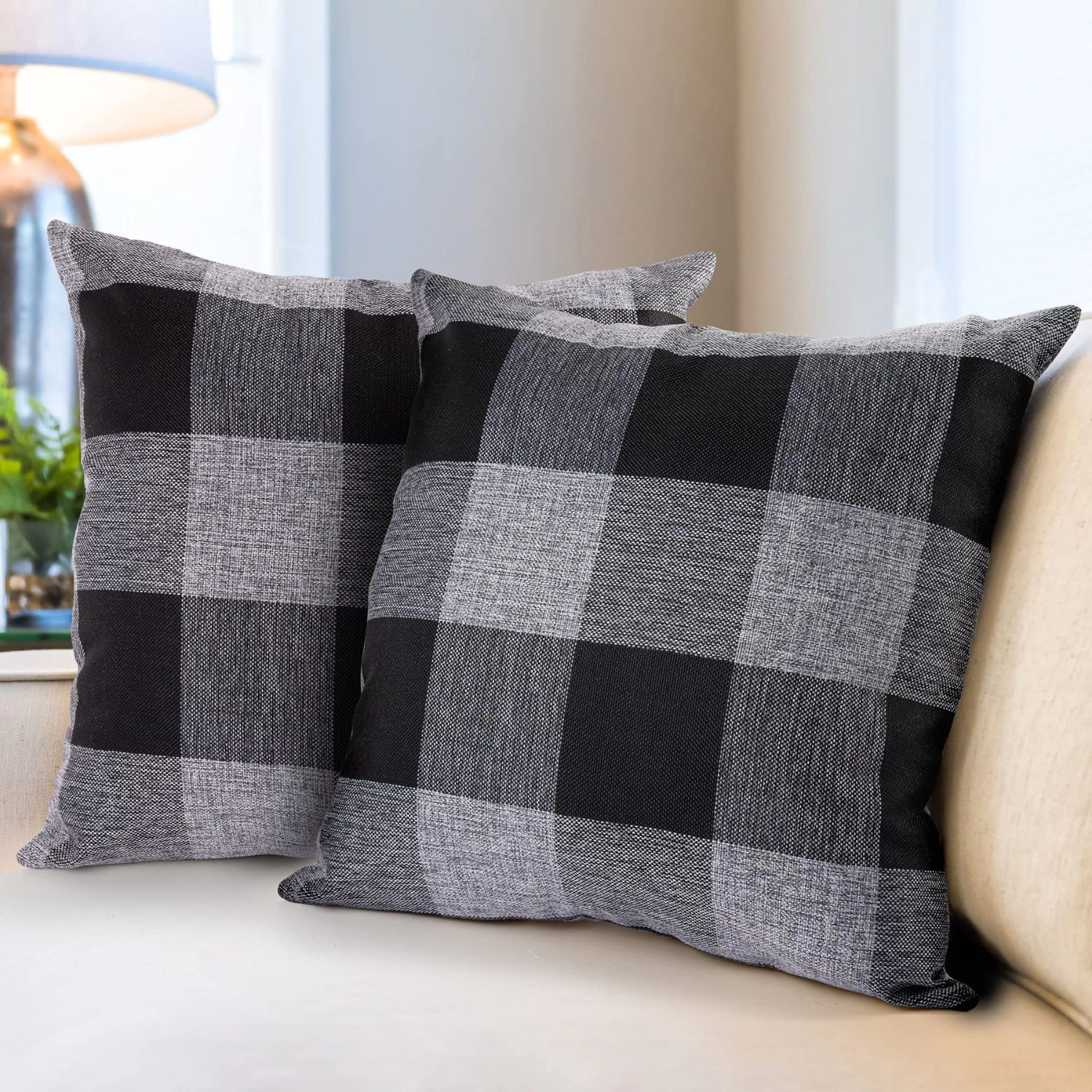 Zulay Home Pack of 2 Buffalo Plaid Throw Pillow Covers 16 x Inches