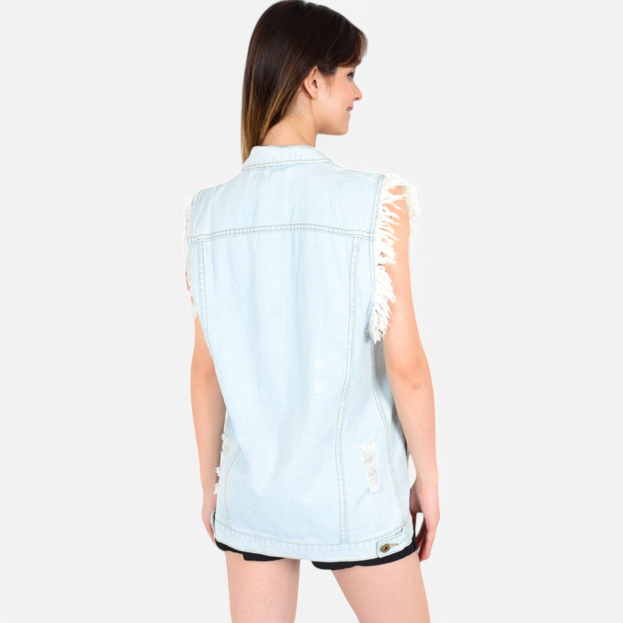 Anna-Kaci Women's Oversize Distressed Sleeveless Denim Vest