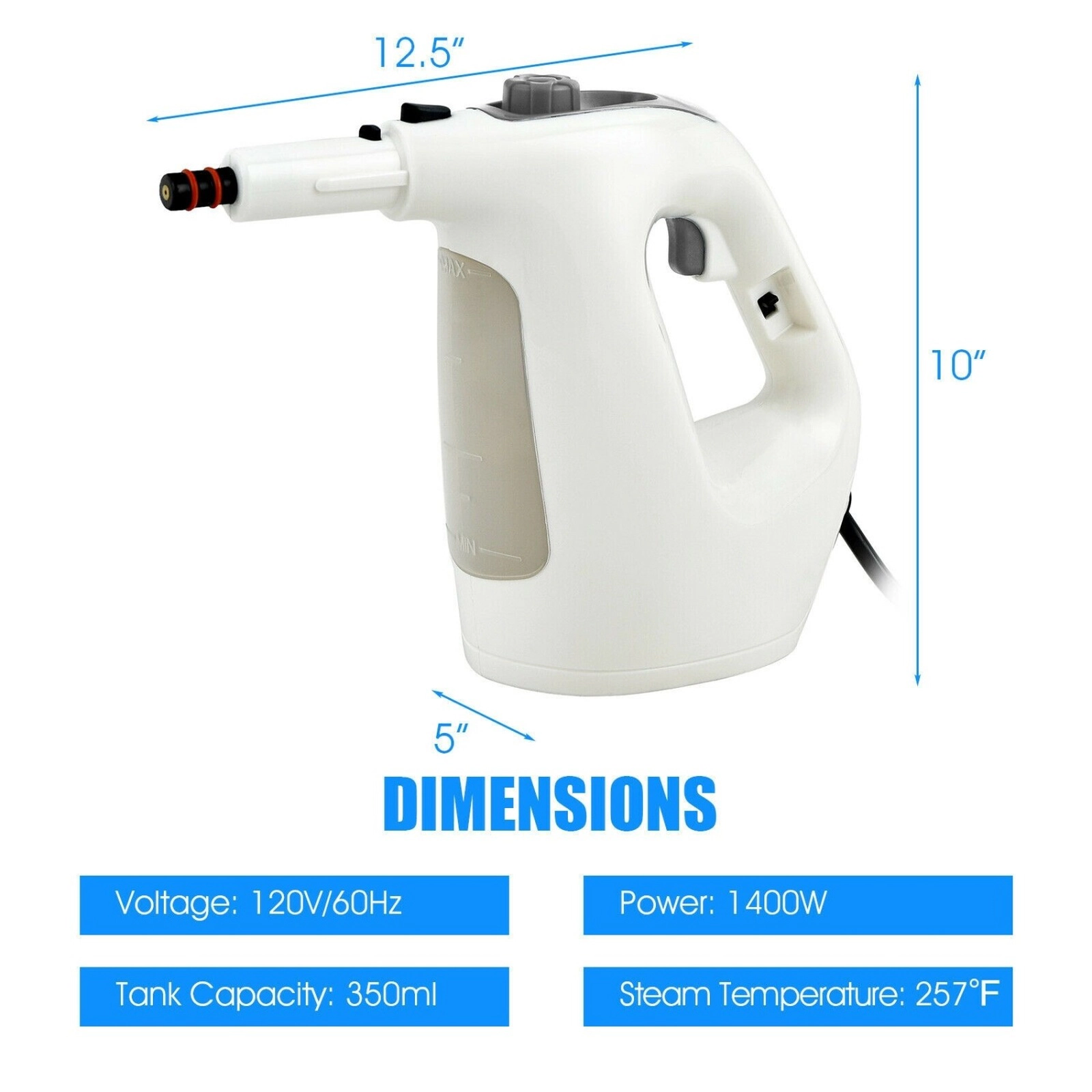 SUGIFT Gray Handheld Steam Cleaner with 14-Piece Accessory Kit and 16.5-ft Cord 1400W 13-in W 5-in D 9.5-in H