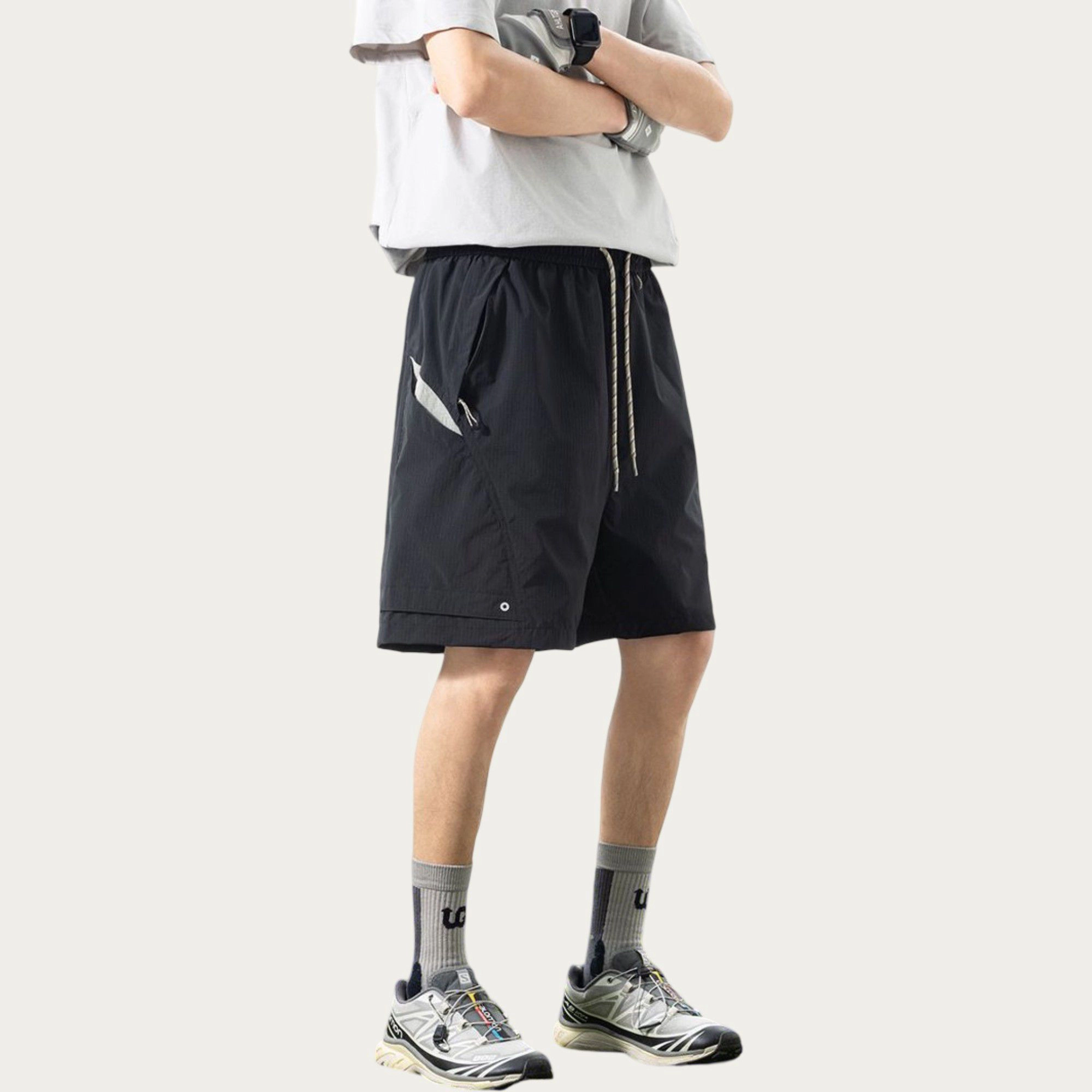 Anna-Kaci Men's Lightweight Athletic Shorts with Elastic Drawstring Waist Relaxed Fit Design and Side-Pocket Detail