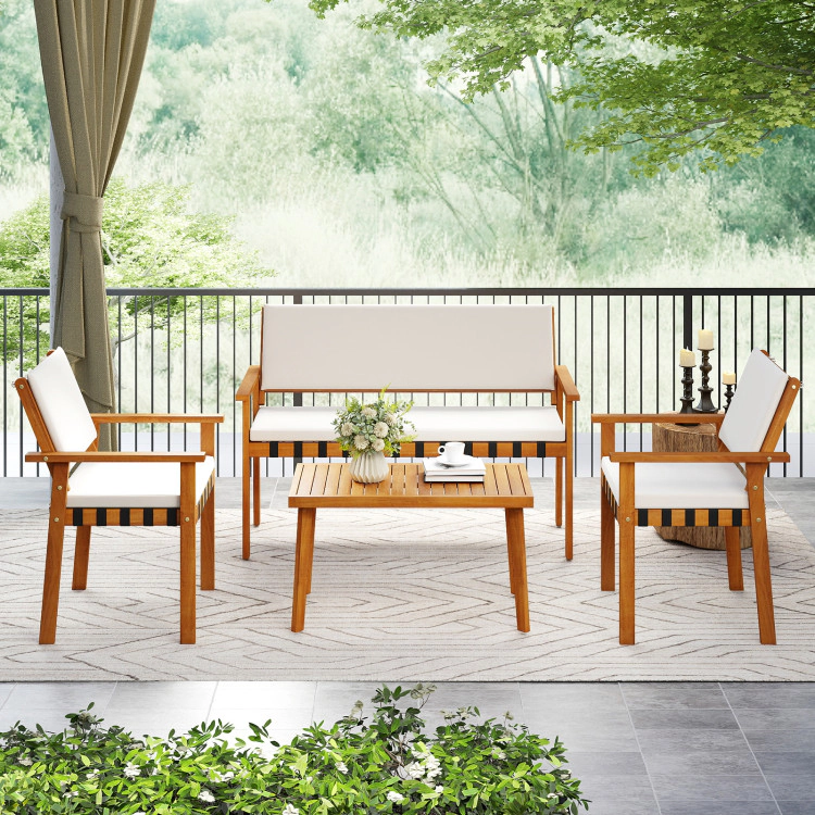 Hivvago 4 Piece Patio Furniture Set With Coffee Table For Backyard And Garden