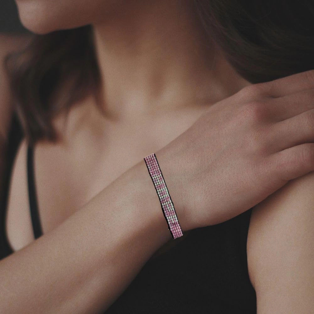 SAWA SAWA Breast Cancer Awareness Handmade Beaded Bracelet – Pink with White HOPE