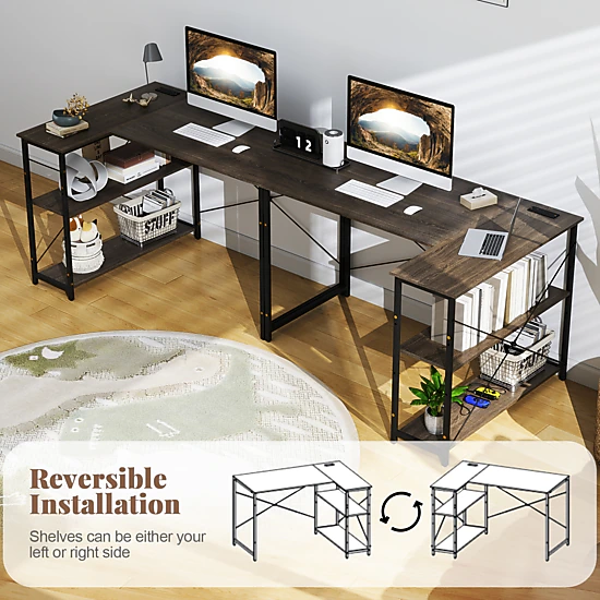 SlickBlue L-Shaped Computer Desk with Storage Shelves