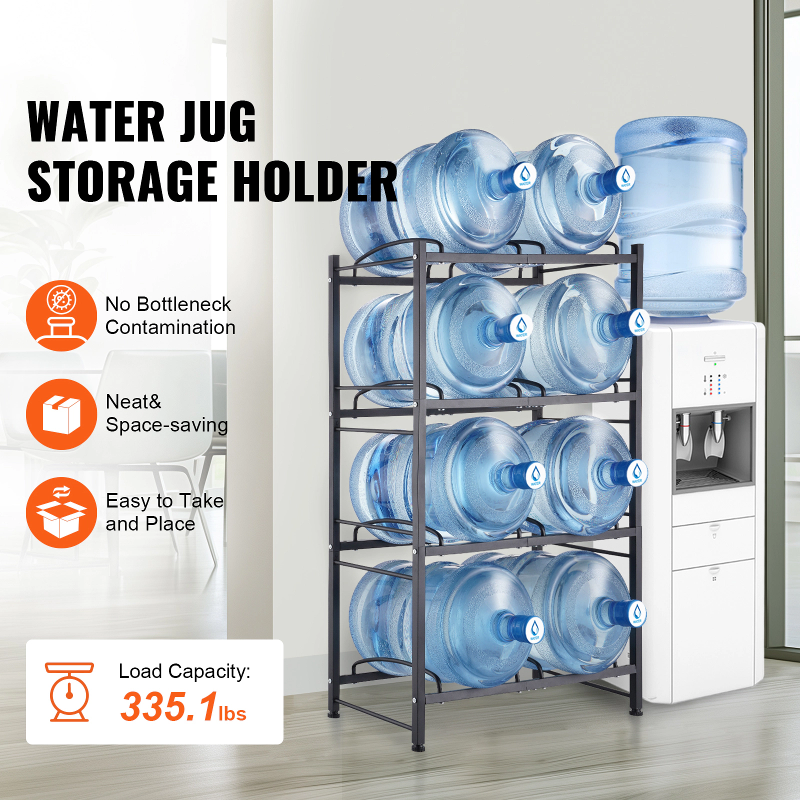 HONGGE Water Jug Holder 5 Gallon Water Bottle Holder Double Row Water Bottle Rack for Heavy Duty Water Jug Rack for