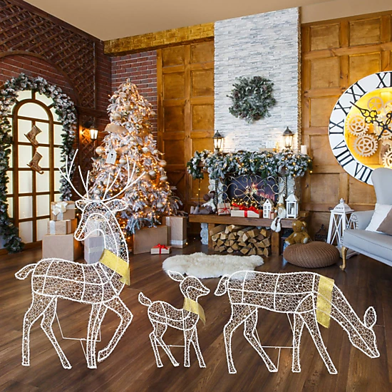 GBruno Lighted 2D Reindeer Family Christmas Decoration